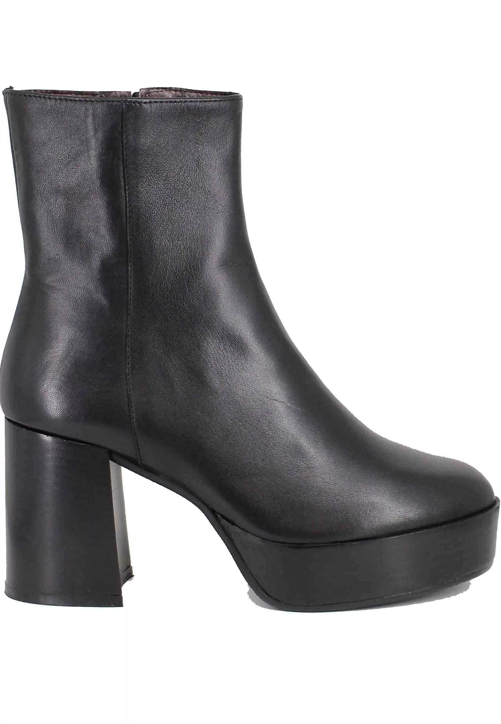 Stivaetti Donna In Pee Nera Con Tacco Ato E Pateau Con Zip aterae Di Chiusura*L New