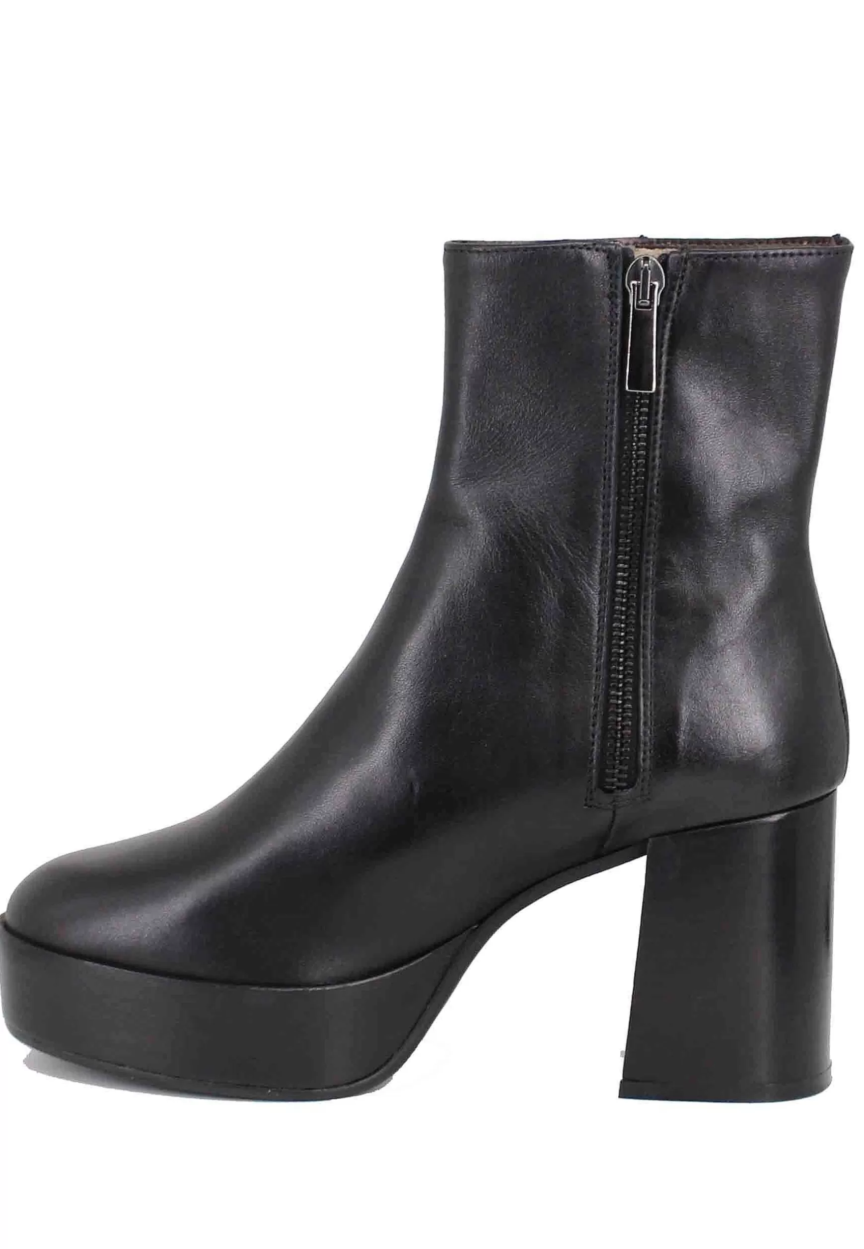 Stivaetti Donna In Pee Nera Con Tacco Ato E Pateau Con Zip aterae Di Chiusura*L New