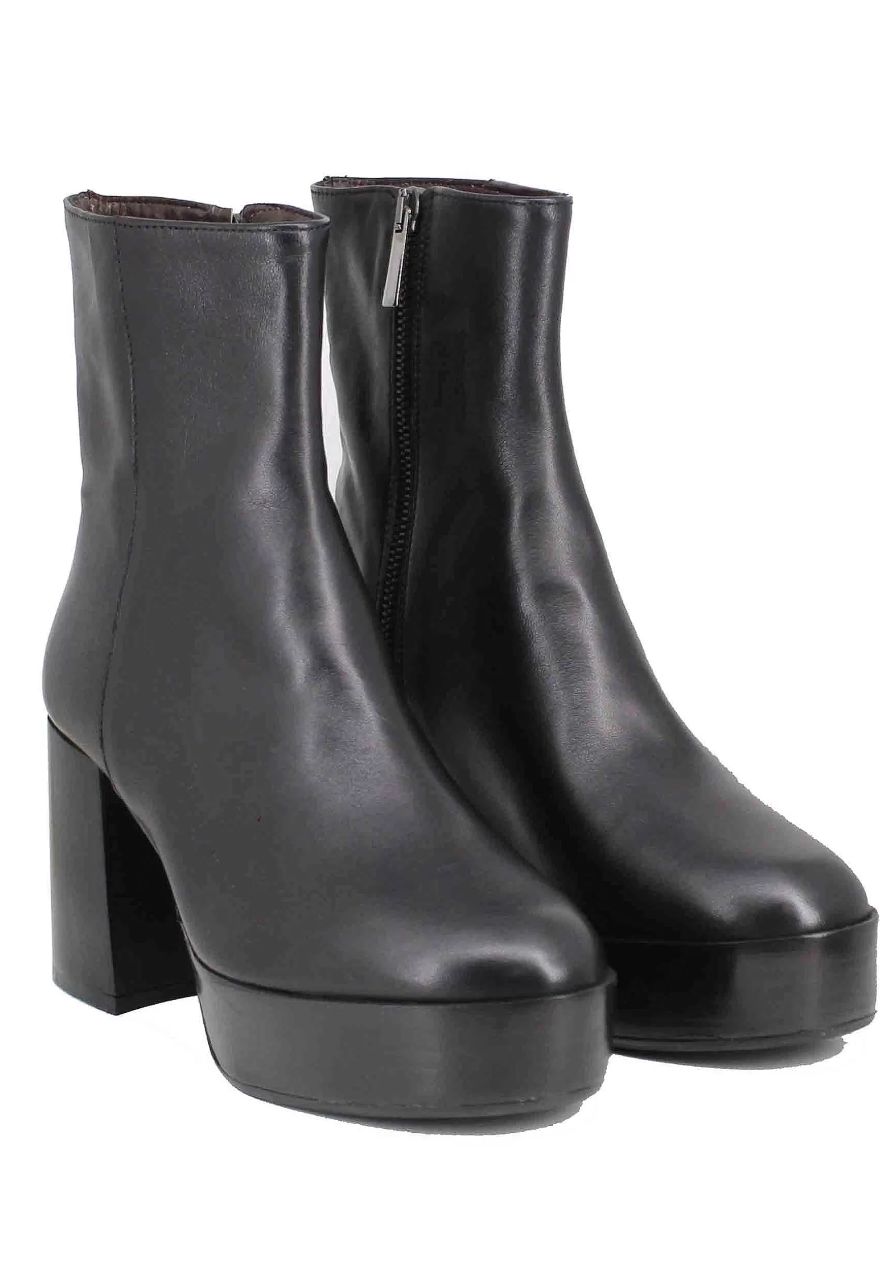 Stivaetti Donna In Pee Nera Con Tacco Ato E Pateau Con Zip aterae Di Chiusura*L New
