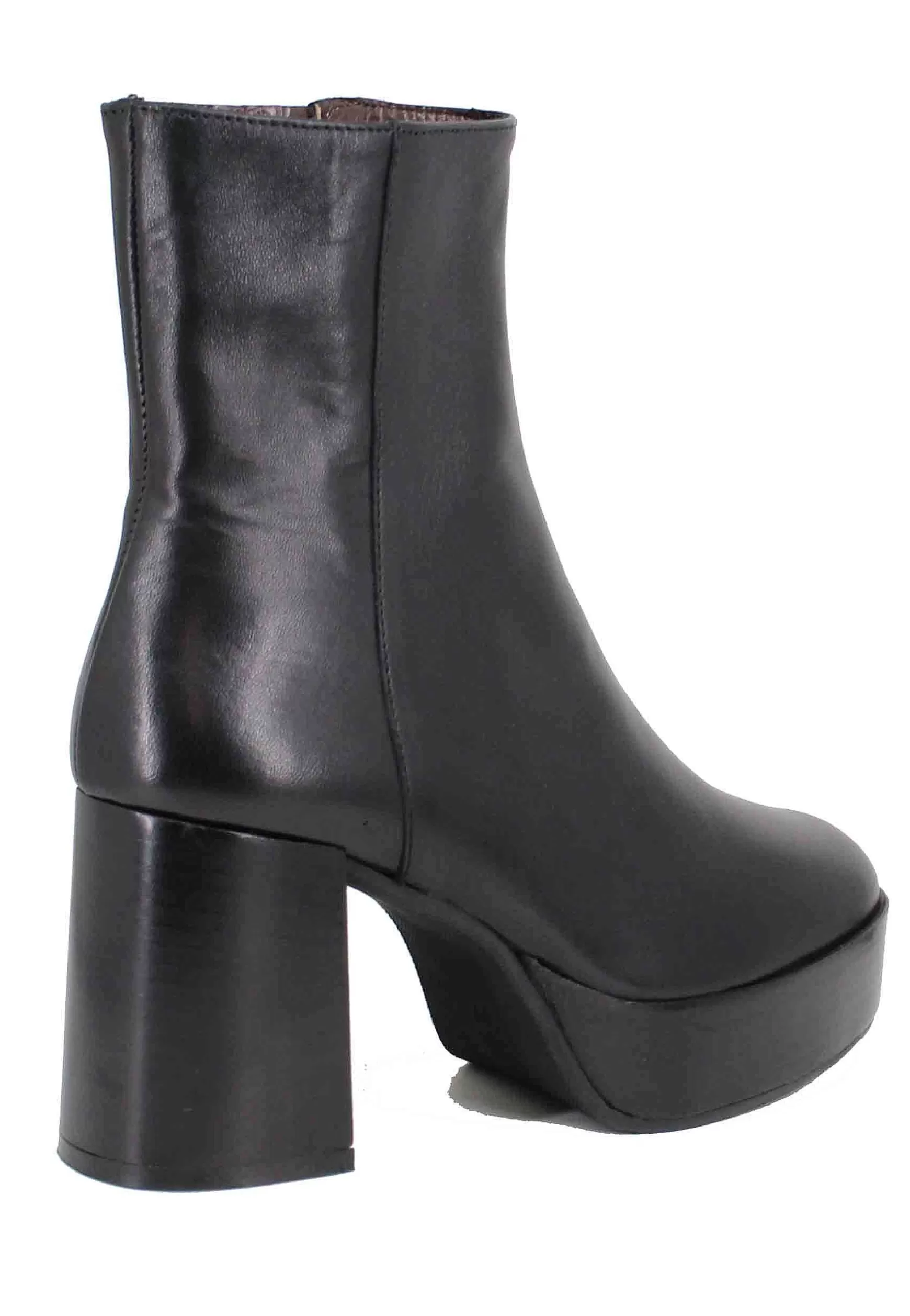 Stivaetti Donna In Pee Nera Con Tacco Ato E Pateau Con Zip aterae Di Chiusura*L New