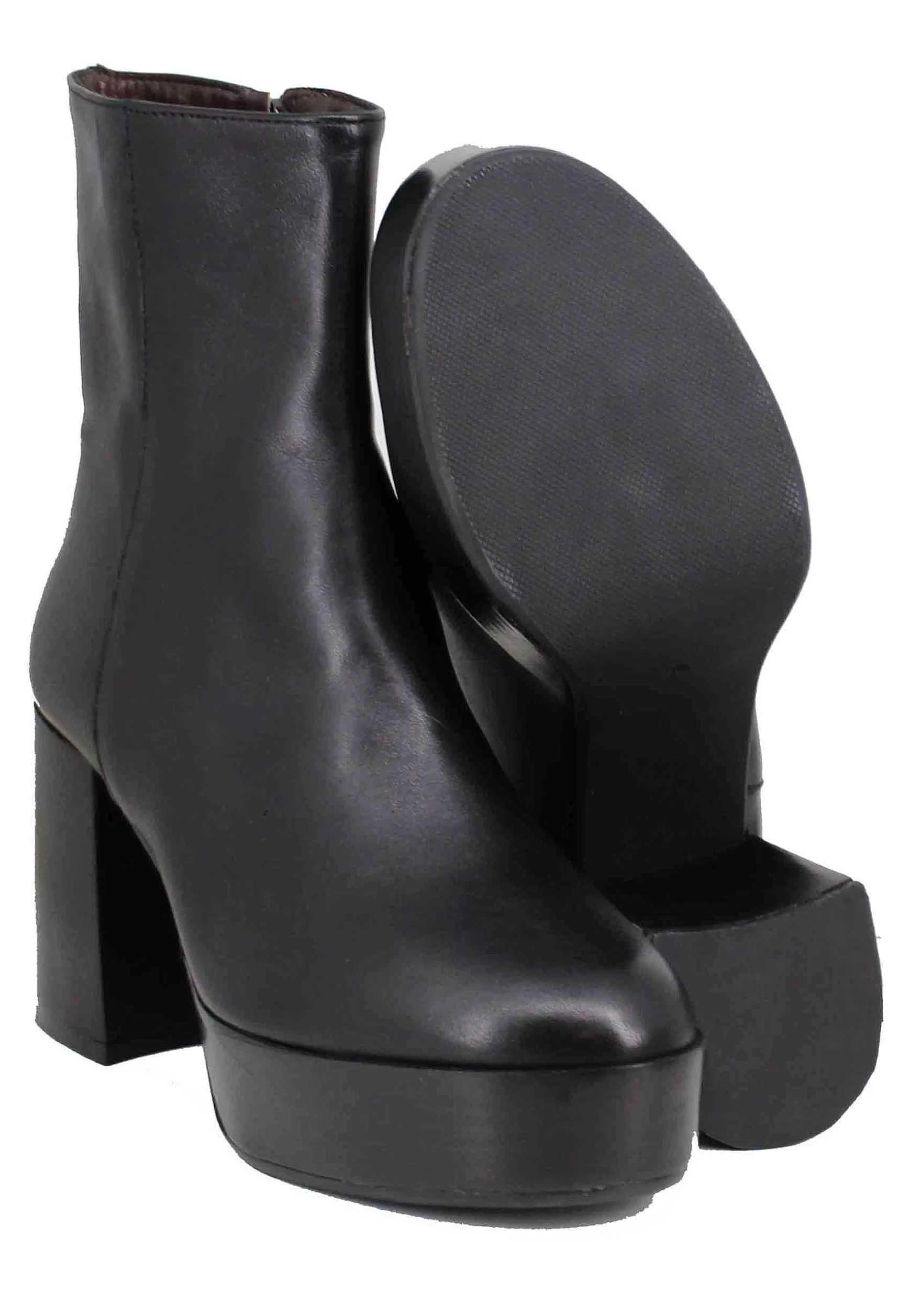 Stivaetti Donna In Pee Nera Con Tacco Ato E Pateau Con Zip aterae Di Chiusura*L New