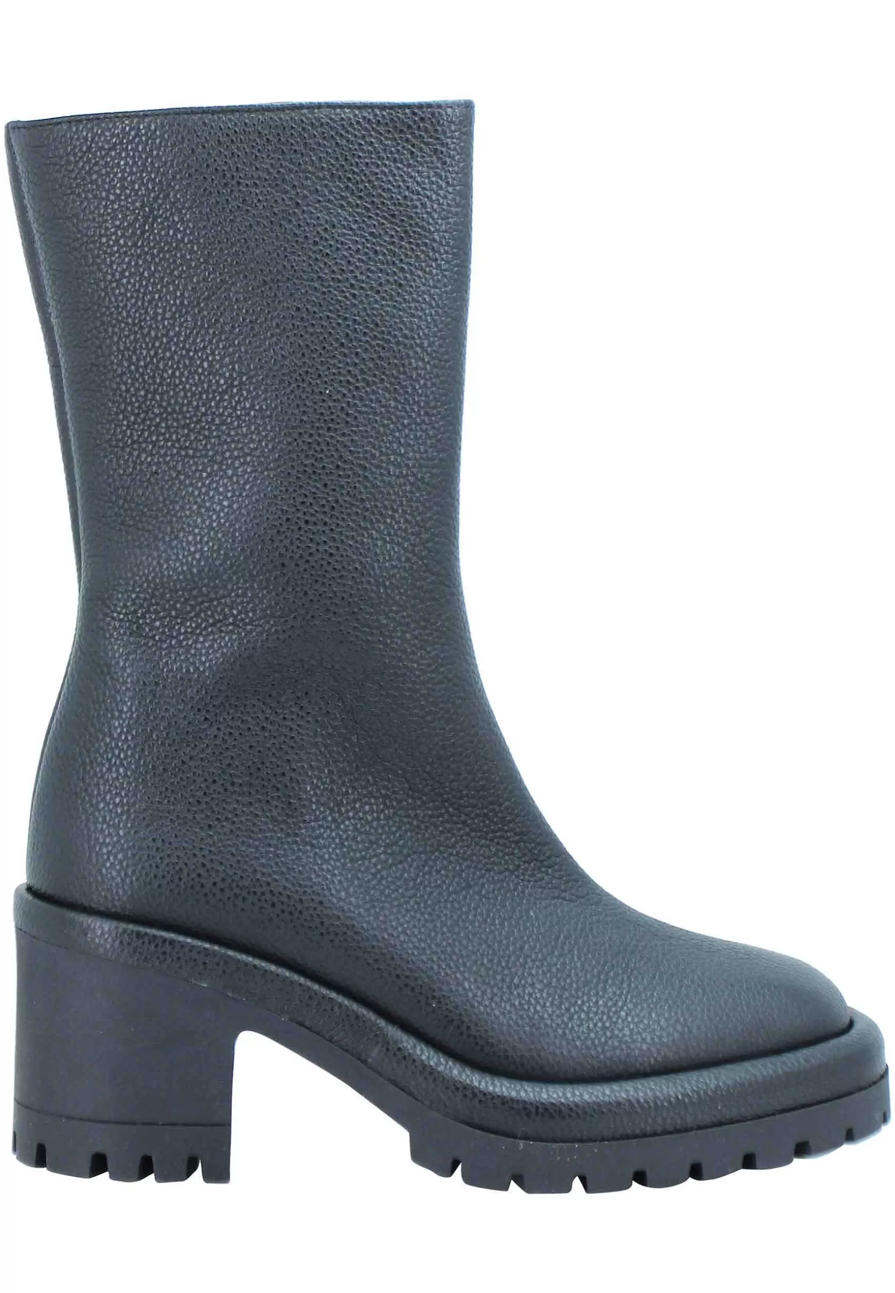 Stivaletti Donna In Pelle Nera Con Tacco Alto In Gomma E Suola Carrarmato*Le Babe Sale
