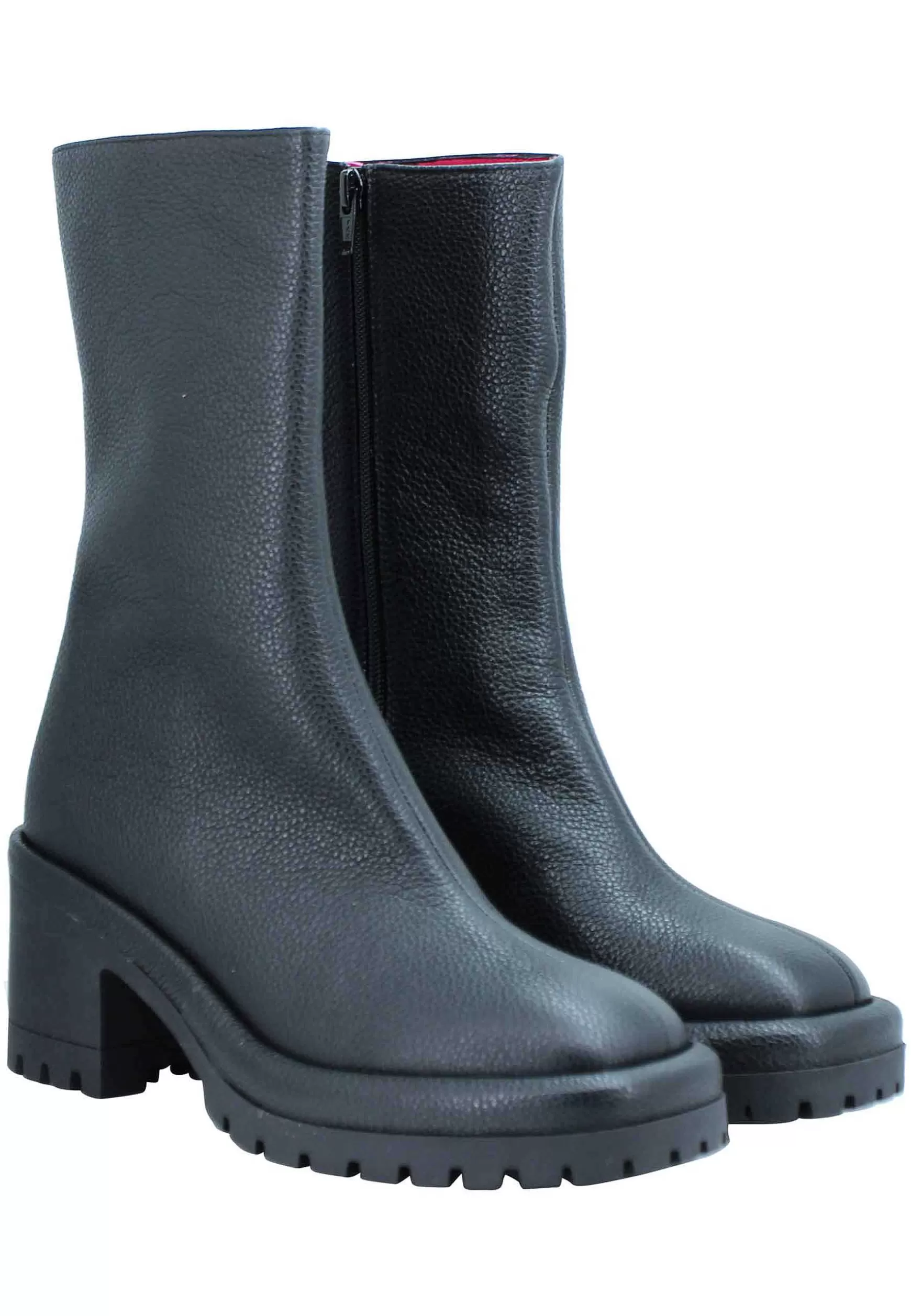 Stivaletti Donna In Pelle Nera Con Tacco Alto In Gomma E Suola Carrarmato*Le Babe Sale