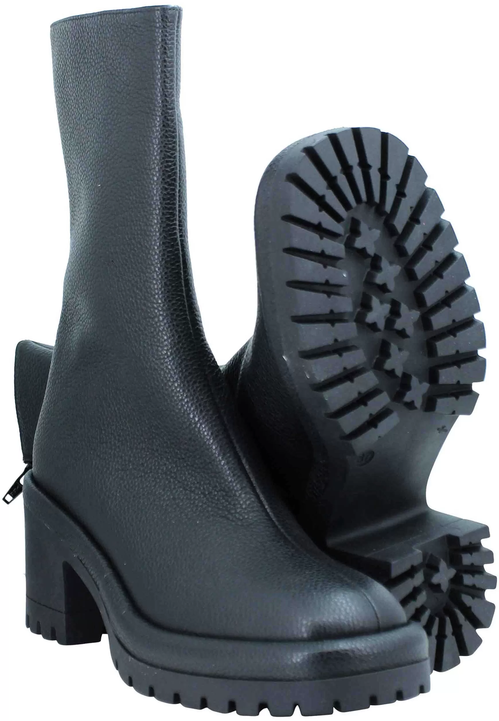 Stivaletti Donna In Pelle Nera Con Tacco Alto In Gomma E Suola Carrarmato*Le Babe Sale
