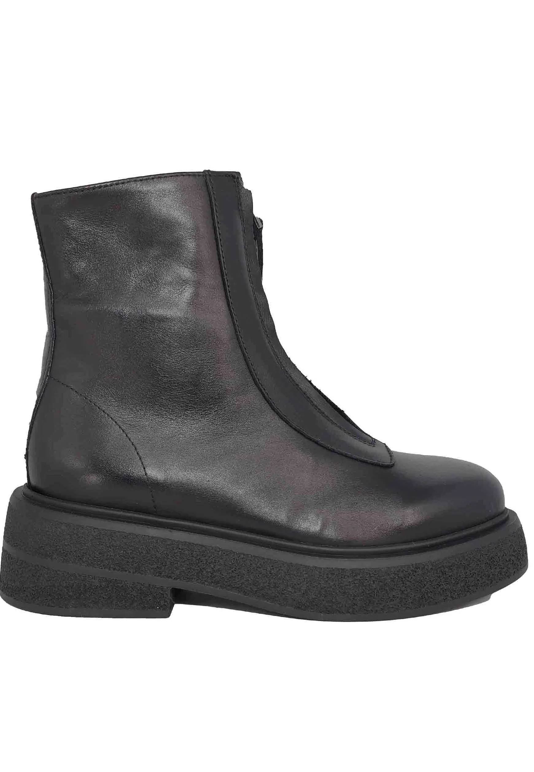 Stivaletti Donna In Pelle Nera Con Zip Frontale E Punta Tonda** Sale