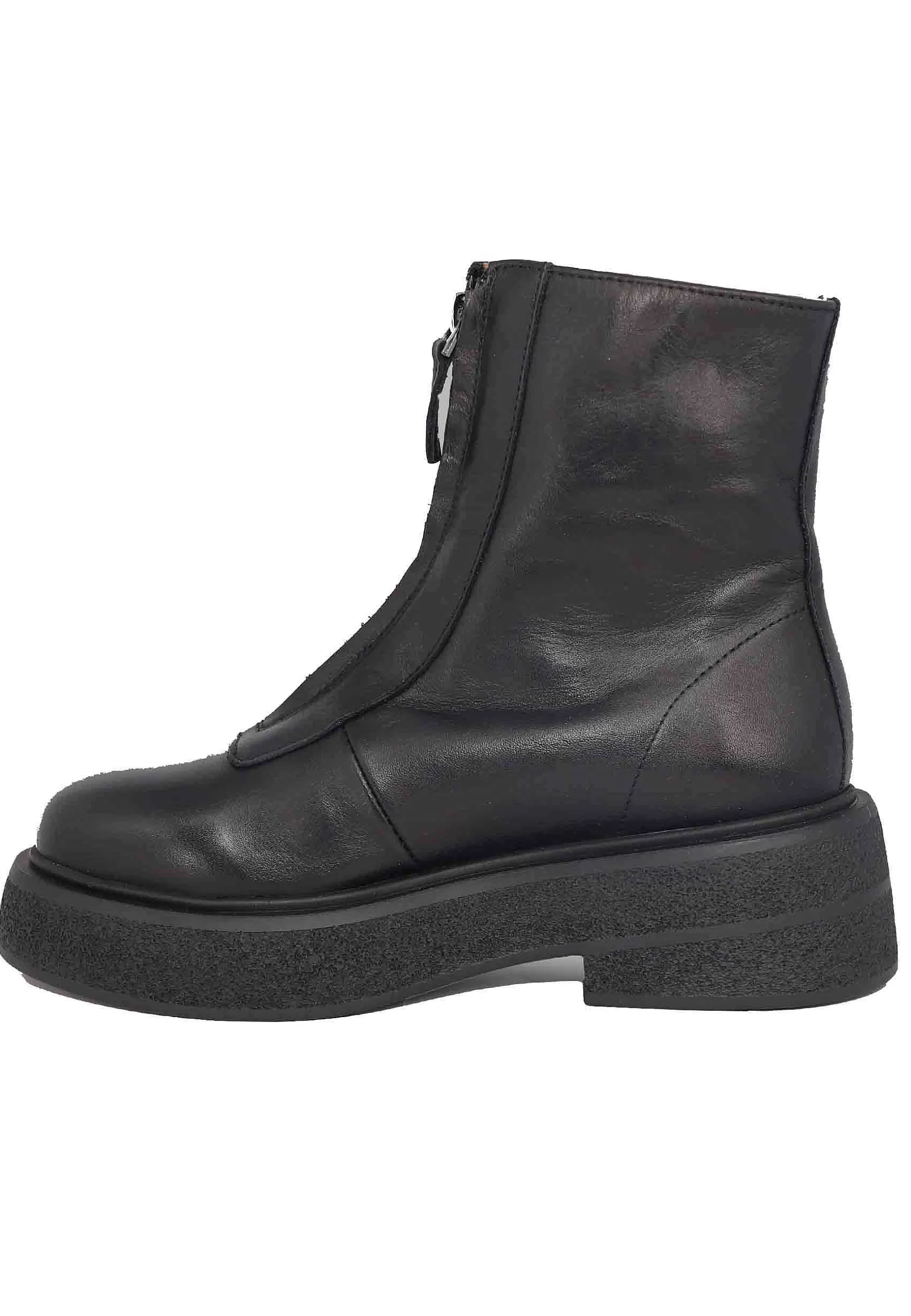 Stivaletti Donna In Pelle Nera Con Zip Frontale E Punta Tonda** Sale