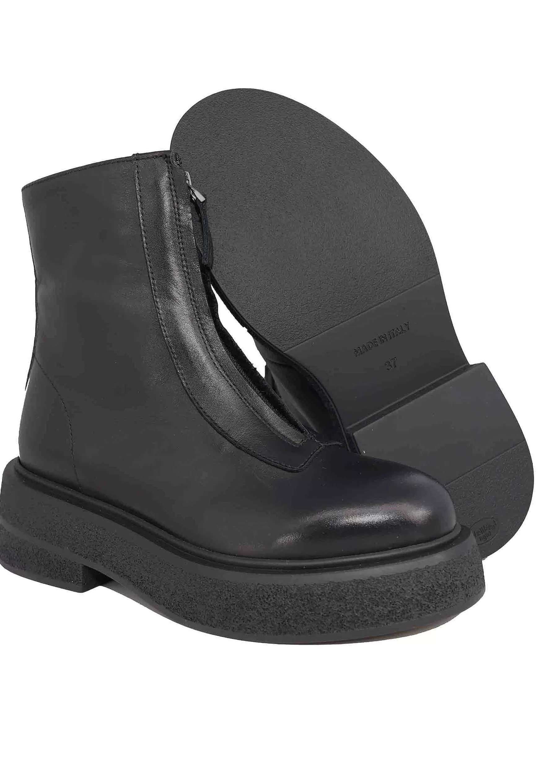 Stivaletti Donna In Pelle Nera Con Zip Frontale E Punta Tonda** Sale