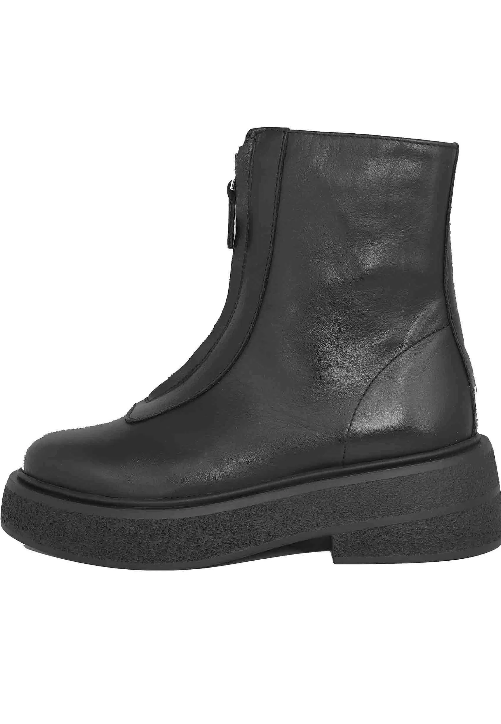 Stivaletti Donna In Pelle Nera Con Zip Frontale E Punta Tonda** Sale