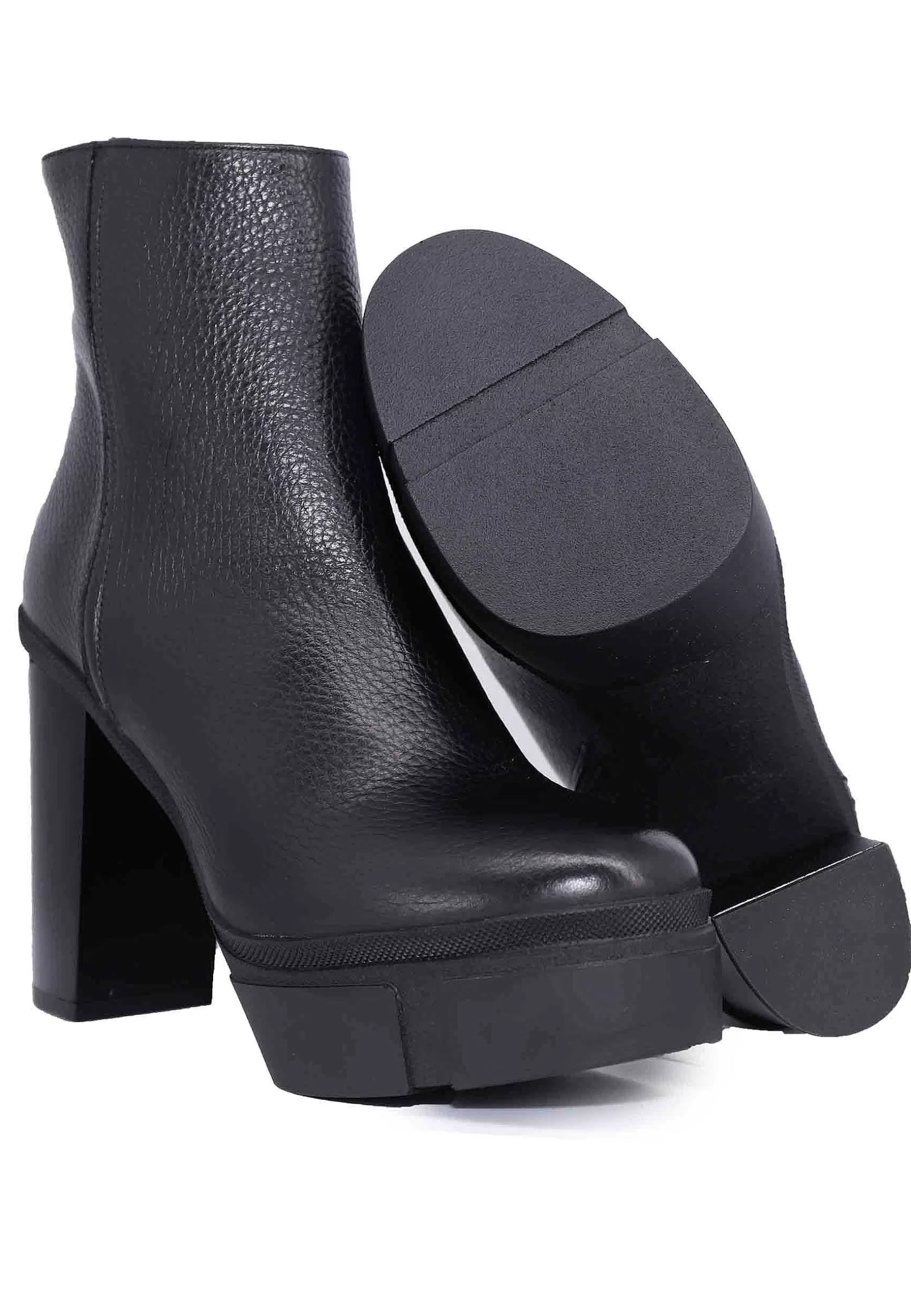 Stivaletti Donna In Pelle Nero Con Tacco Alto E Plateau*Tattoo Clearance