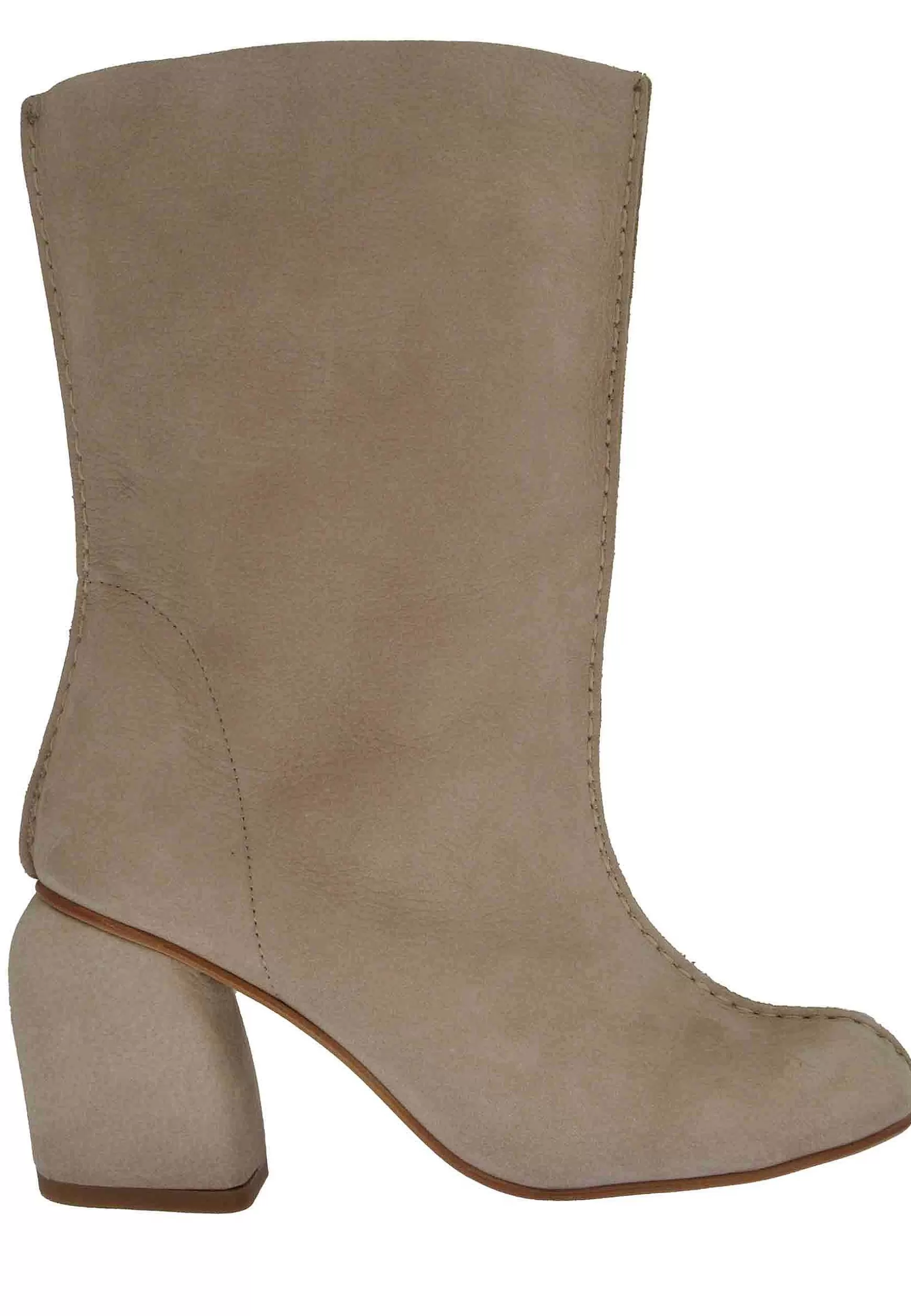 Stivaletti Donna In Pelle Sfoderata Beige A Taglio Vivo Con Tacco E Punta Tonda*Manufacture D Clearance