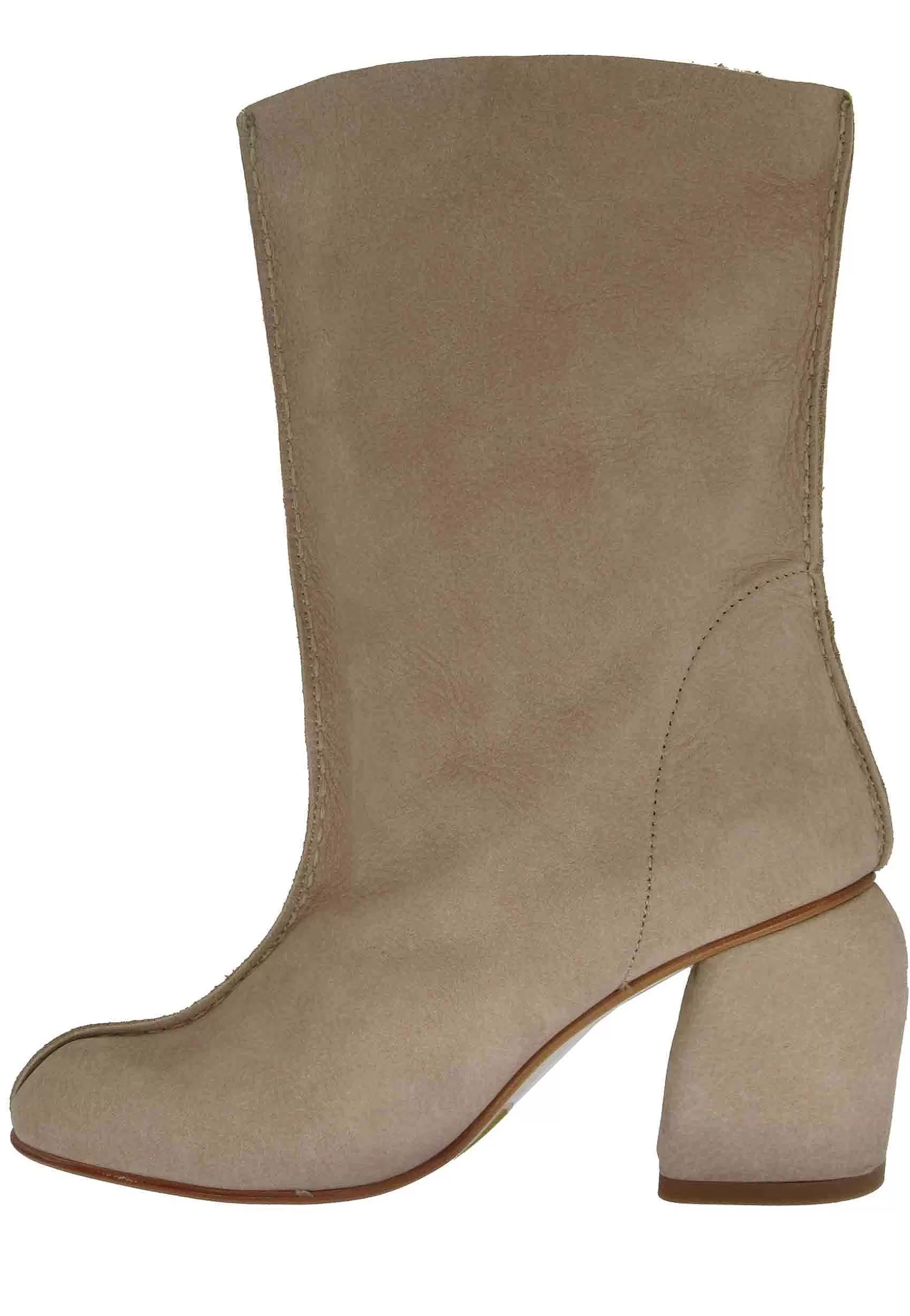Stivaletti Donna In Pelle Sfoderata Beige A Taglio Vivo Con Tacco E Punta Tonda*Manufacture D Clearance