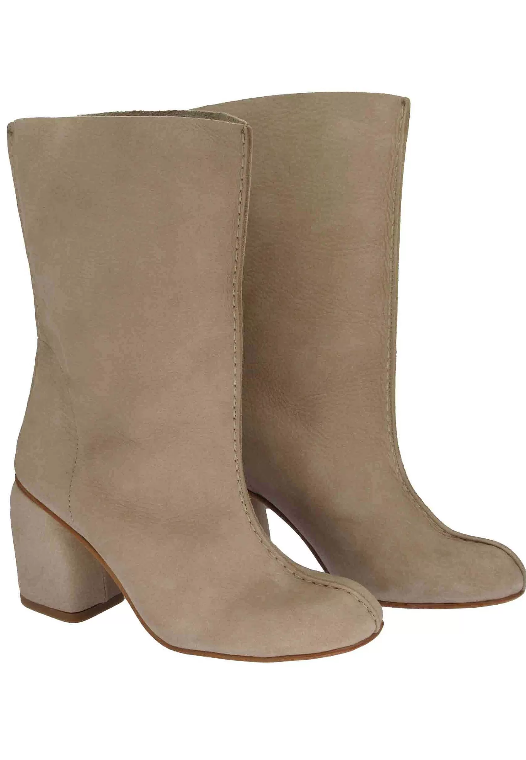 Stivaletti Donna In Pelle Sfoderata Beige A Taglio Vivo Con Tacco E Punta Tonda*Manufacture D Clearance