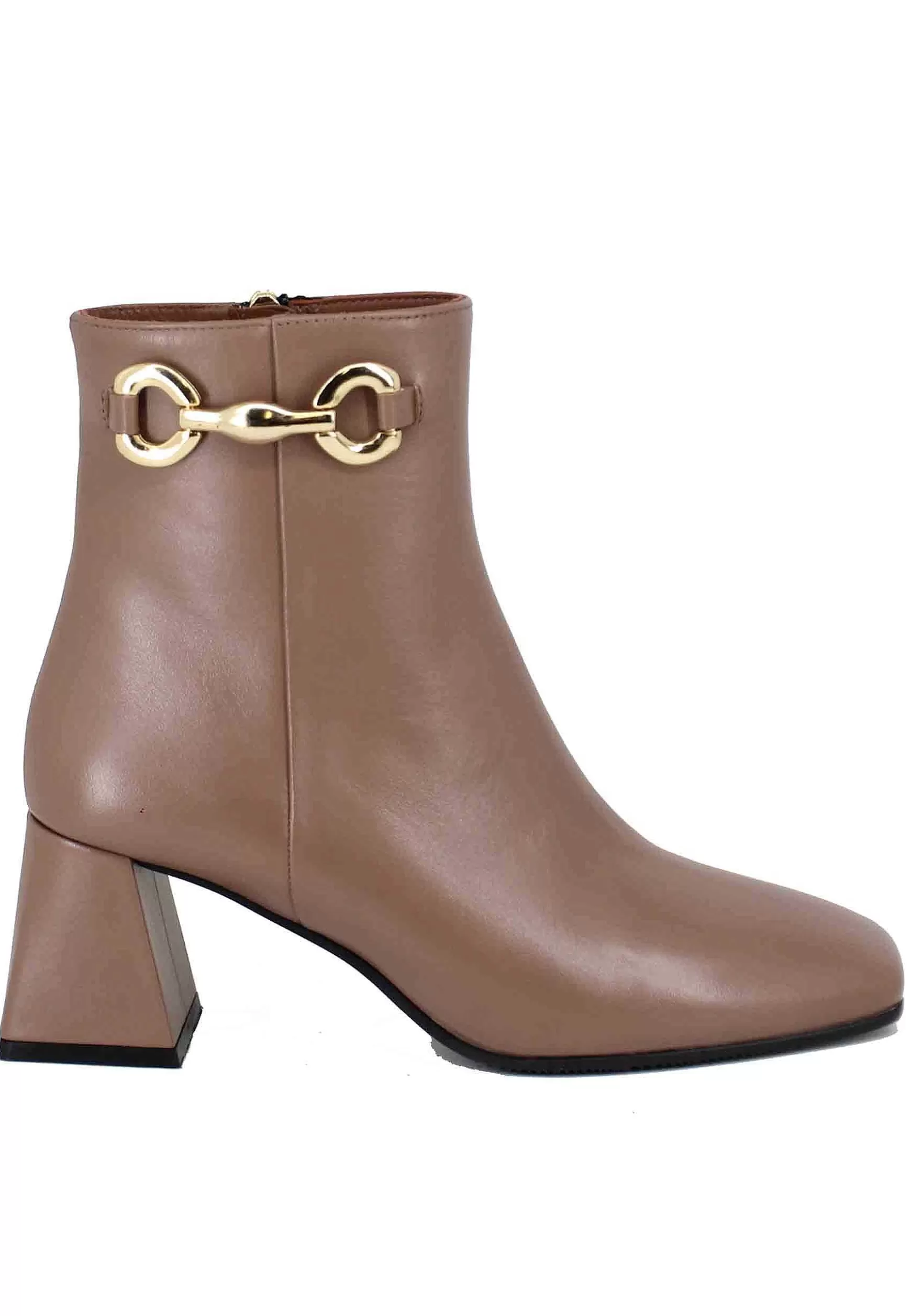 Stivaletti Donna In Pelle Taupe Con Morsetto In Oro** Discount