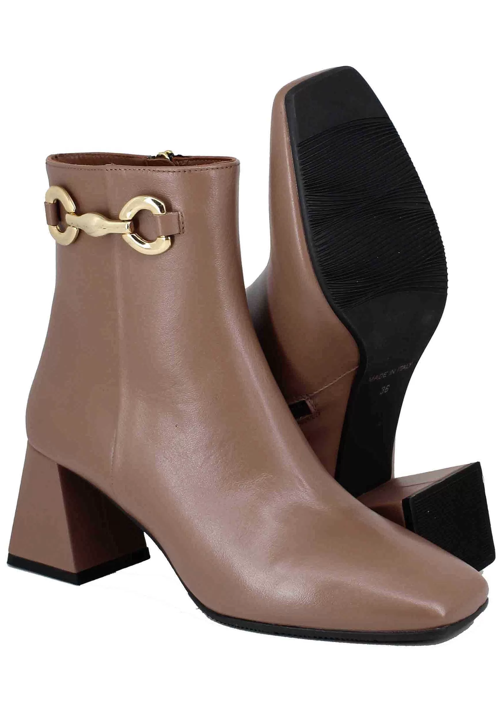 Stivaletti Donna In Pelle Taupe Con Morsetto In Oro** Discount