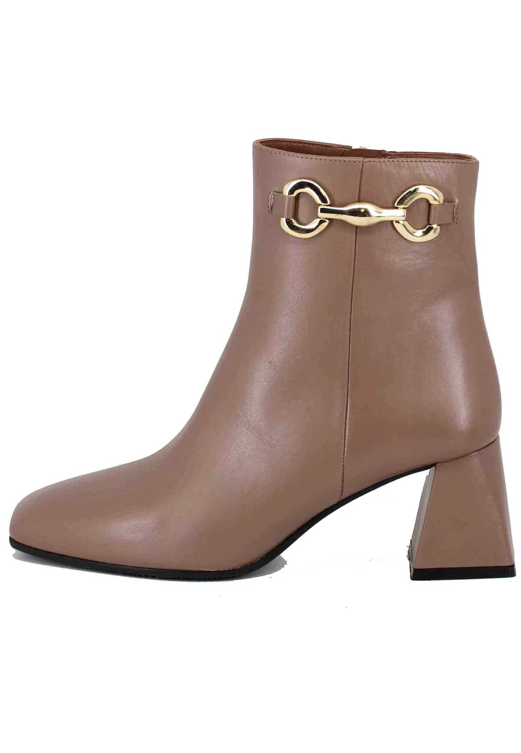 Stivaletti Donna In Pelle Taupe Con Morsetto In Oro** Discount