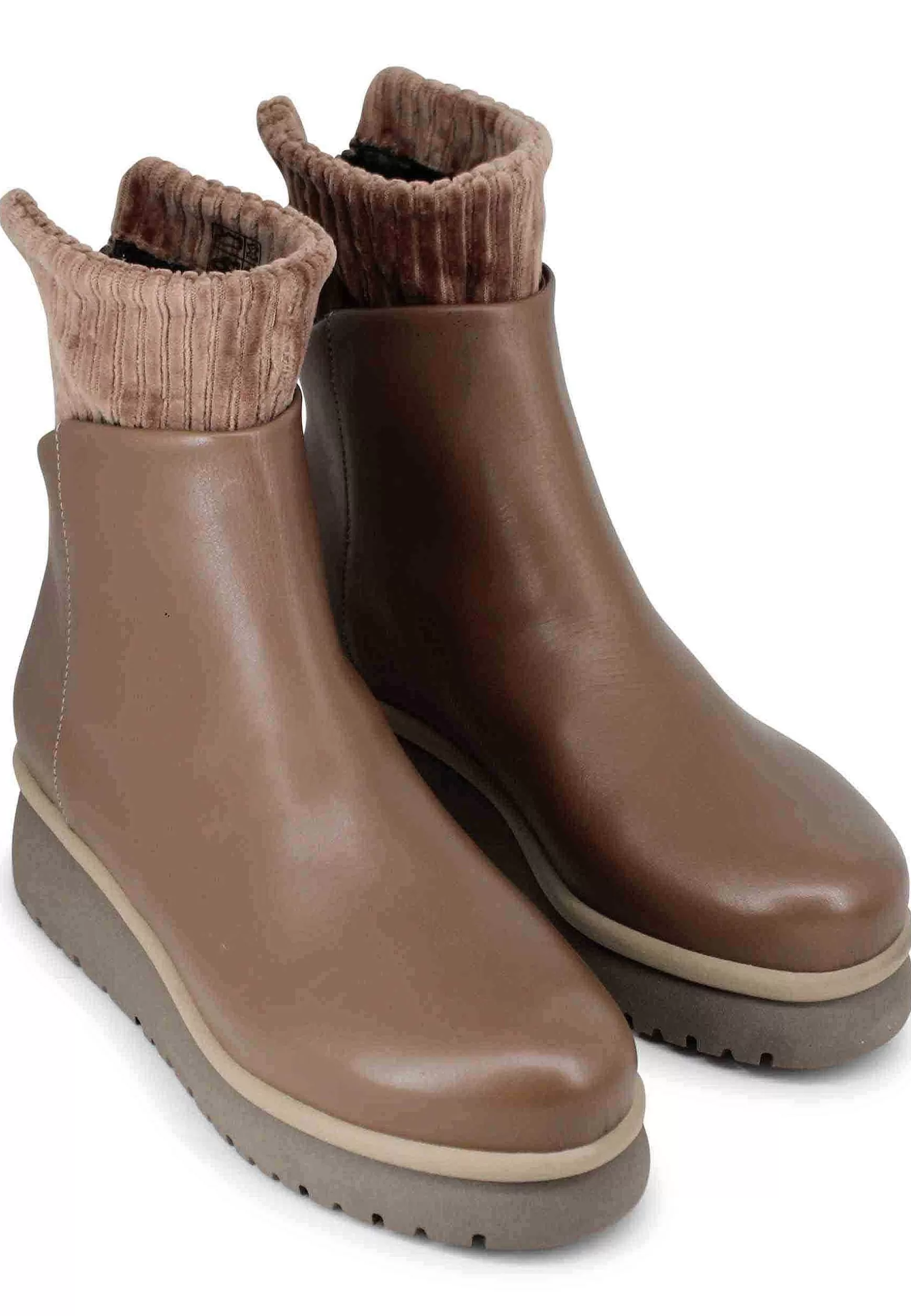 Stivaletti Donna In Pelle Taupe Con Suola In Gomma E Punta Tonda*Patrizia Bonfanti Cheap