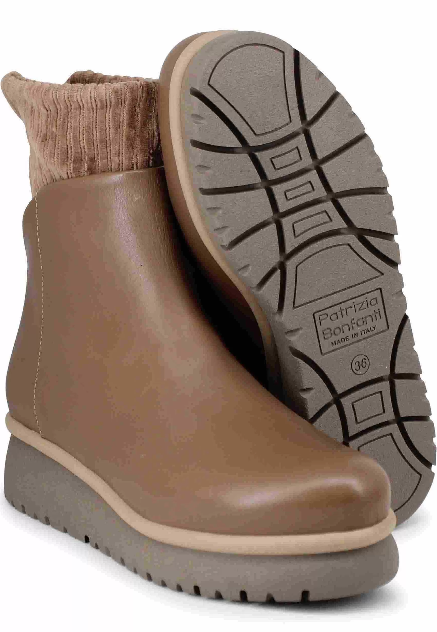 Stivaletti Donna In Pelle Taupe Con Suola In Gomma E Punta Tonda*Patrizia Bonfanti Cheap