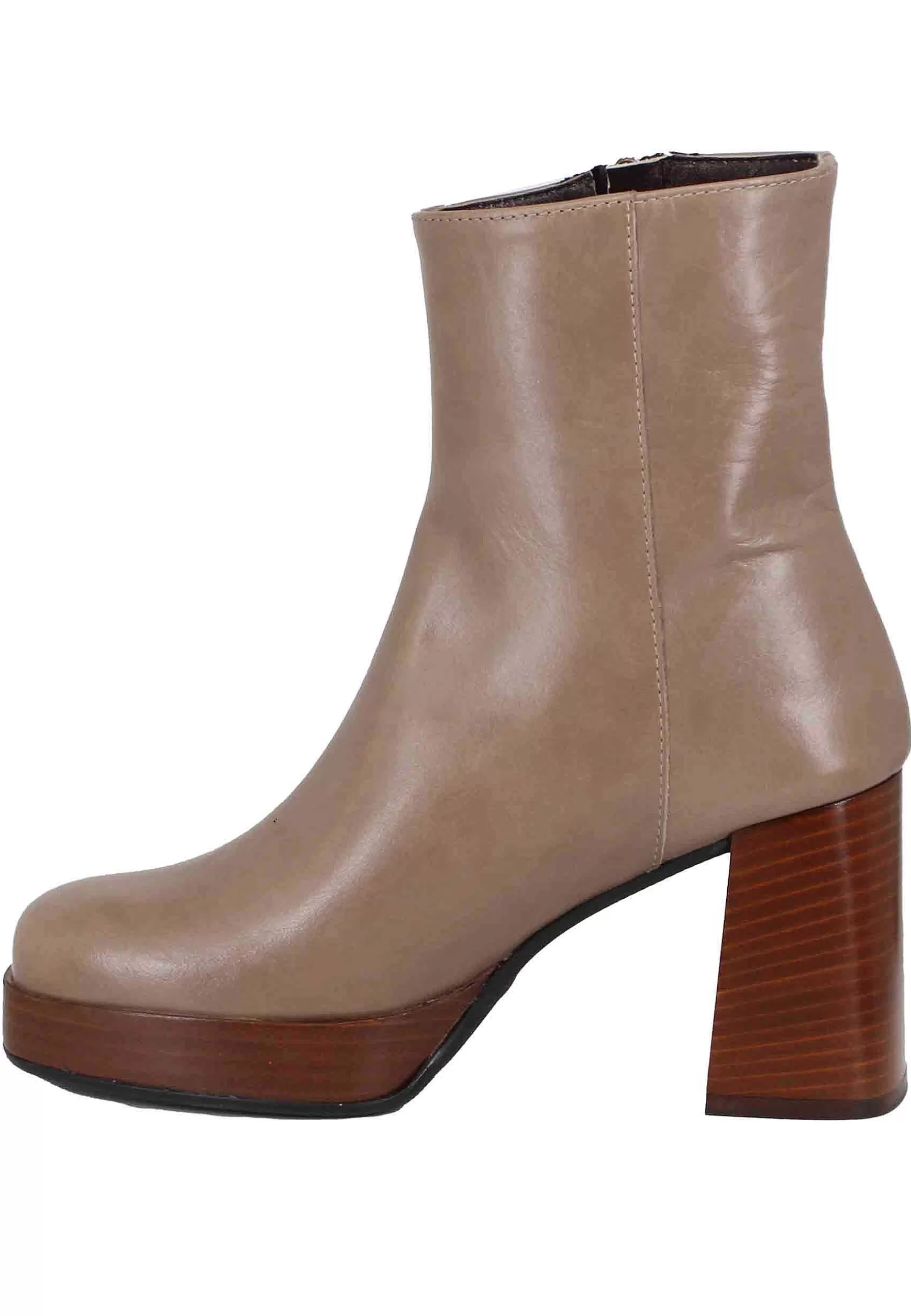 Stivaetti Donna In Pee Taupe Con Tacco Ato E Pateau Con Zip Esterna*L Outlet