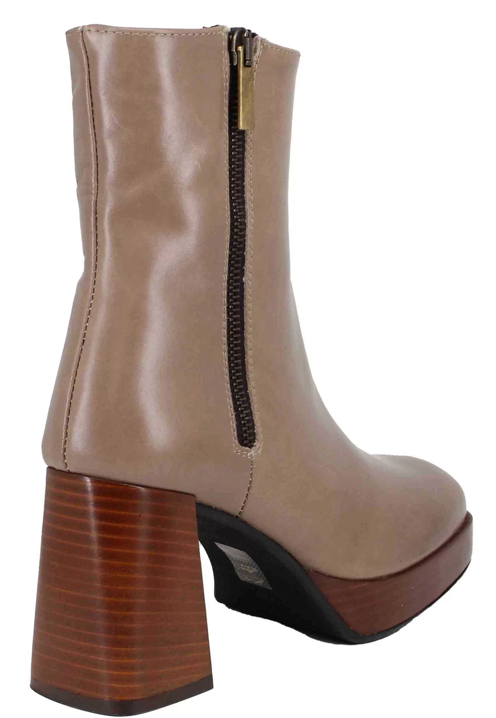 Stivaetti Donna In Pee Taupe Con Tacco Ato E Pateau Con Zip Esterna*L Outlet