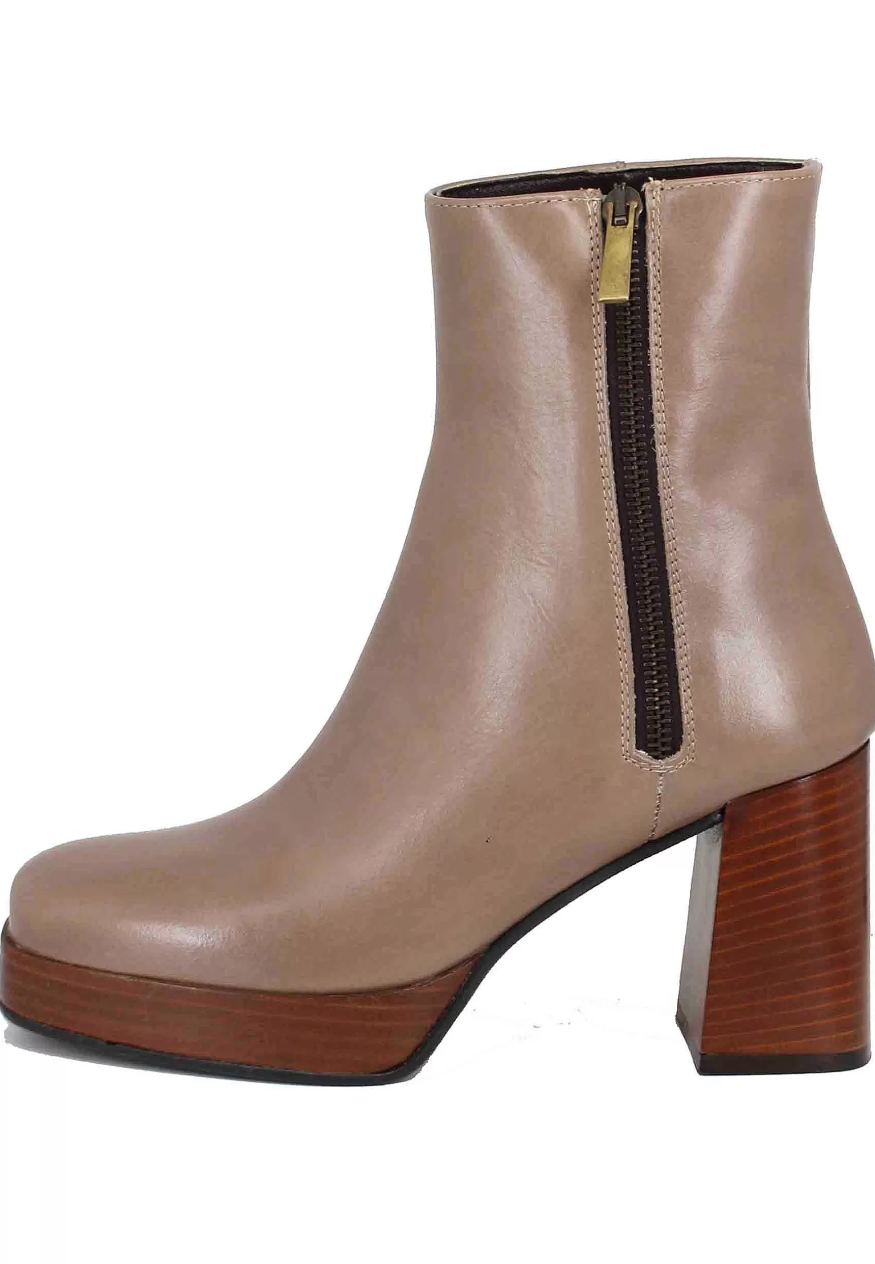 Stivaetti Donna In Pee Taupe Con Tacco Ato E Pateau Con Zip Esterna*L Outlet