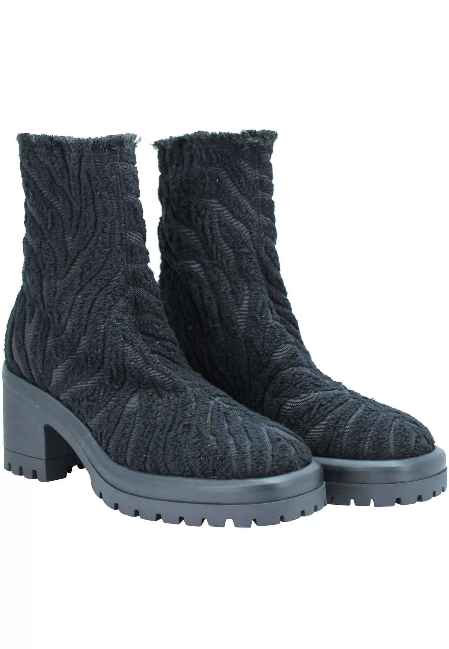 Stivaletti Donna In Tessuto Floccato Nero Tacco Alto Con Plateau*Le Babe Cheap