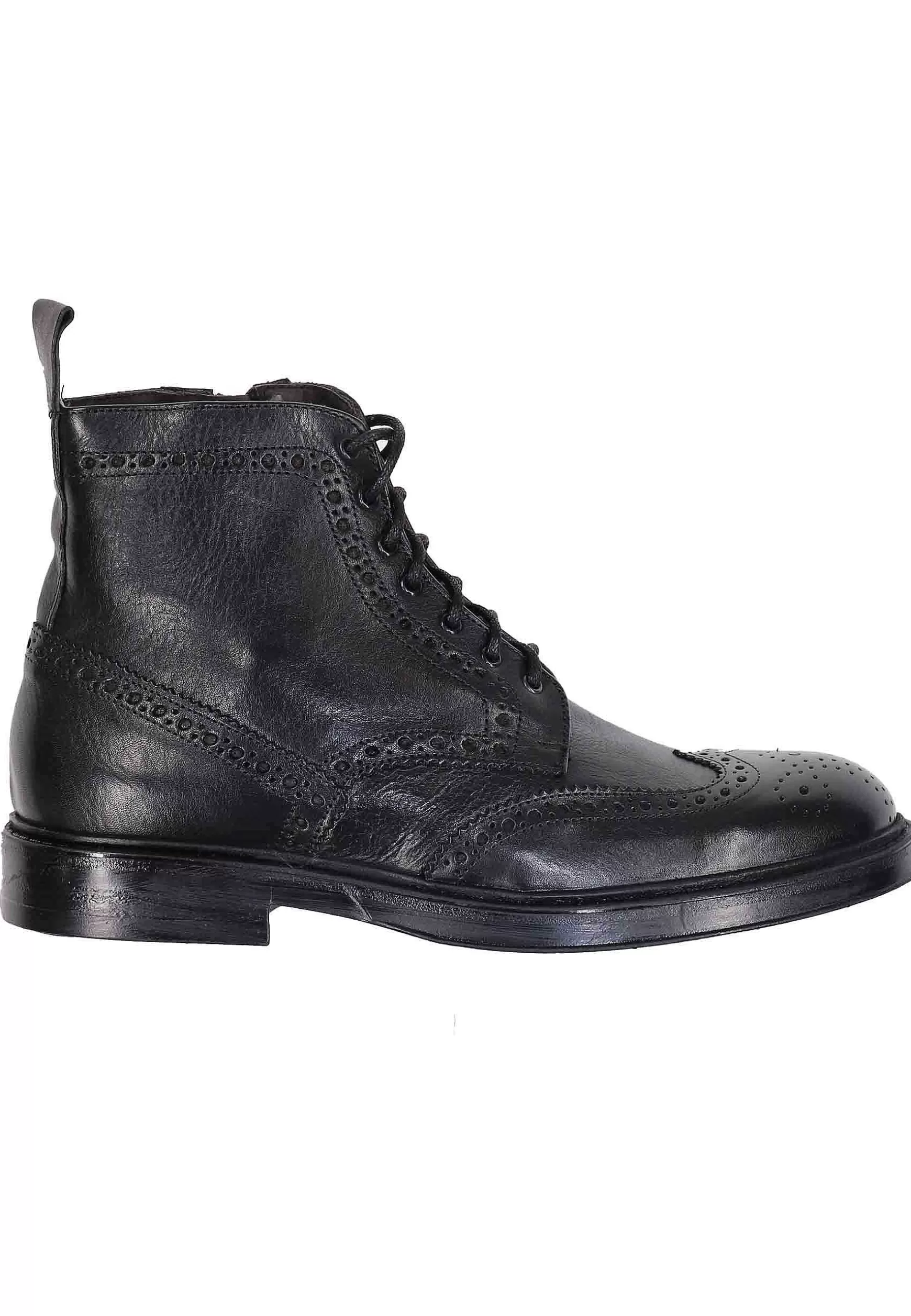 Stivaletti Stringati Uomo In Pelle Nero Con Impunture E Suola In Gomma** New