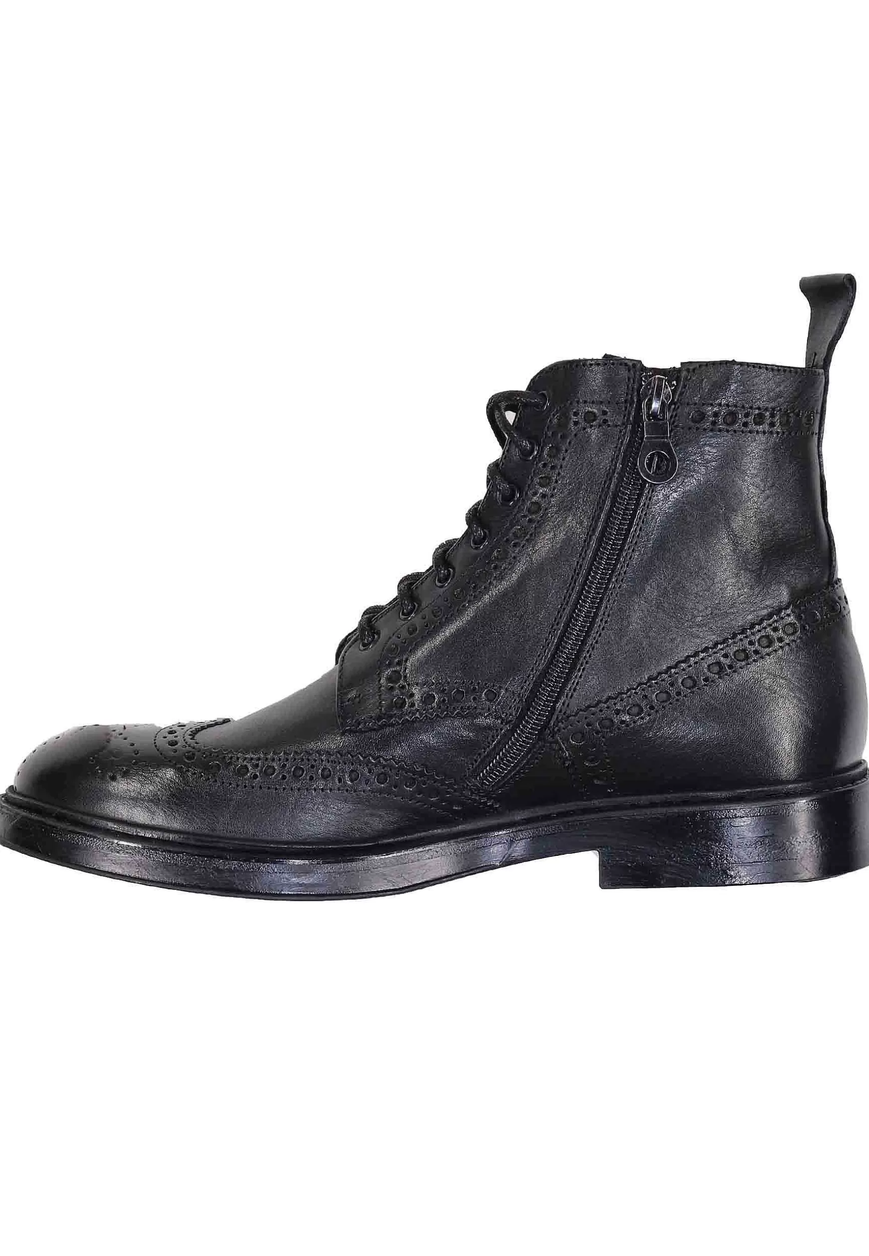 Stivaletti Stringati Uomo In Pelle Nero Con Impunture E Suola In Gomma** New