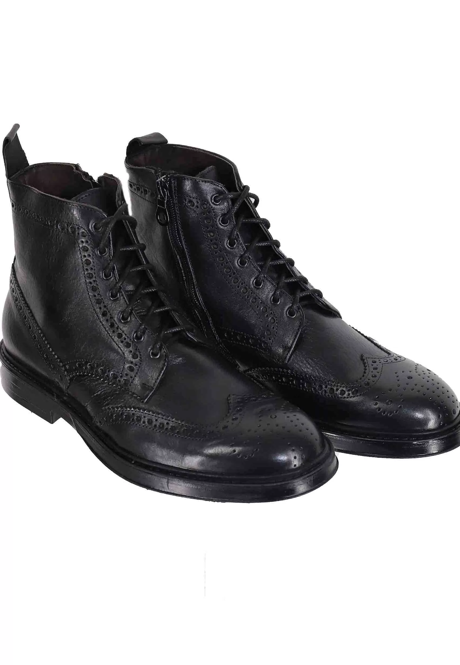 Stivaletti Stringati Uomo In Pelle Nero Con Impunture E Suola In Gomma** New