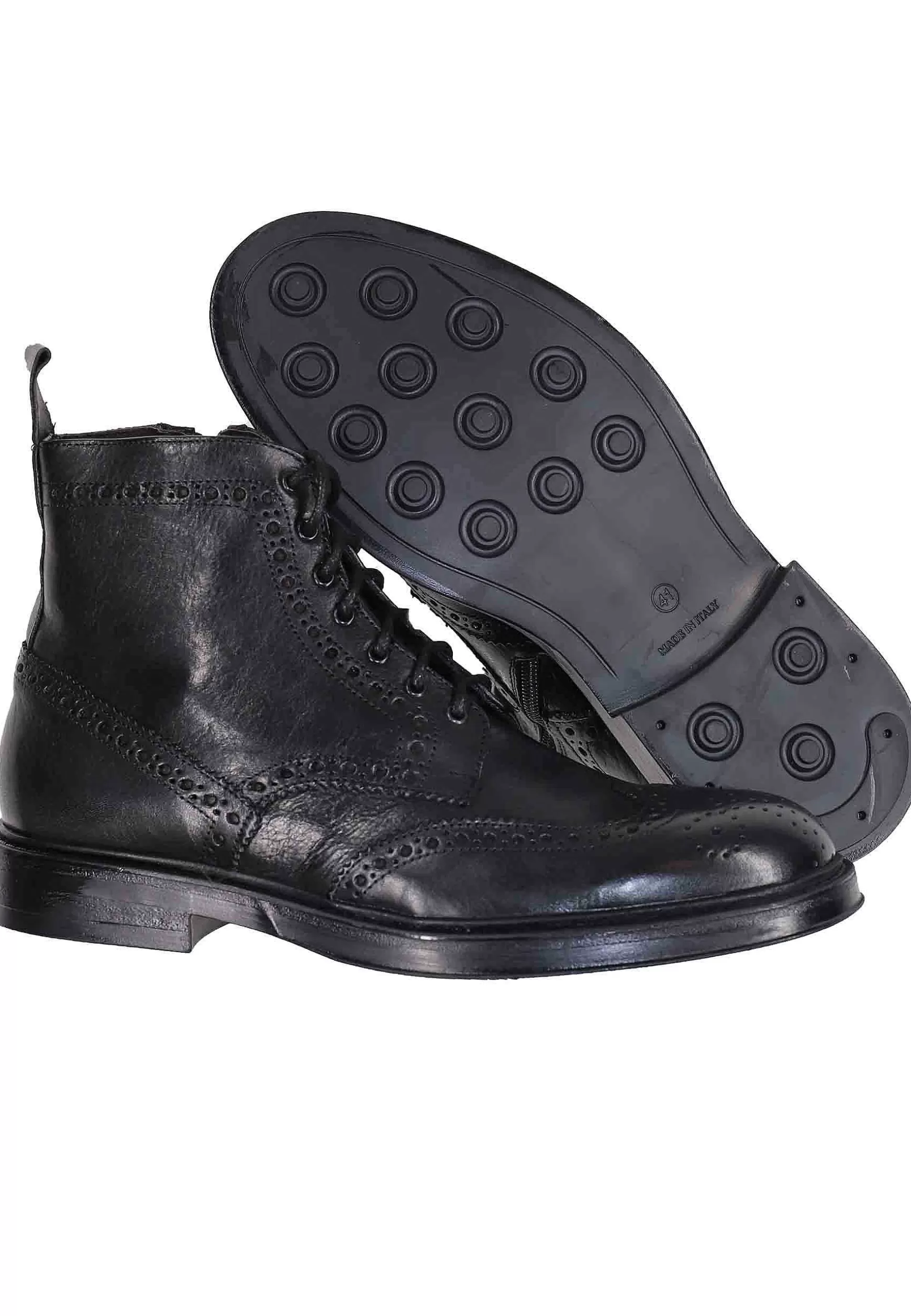 Stivaletti Stringati Uomo In Pelle Nero Con Impunture E Suola In Gomma** New