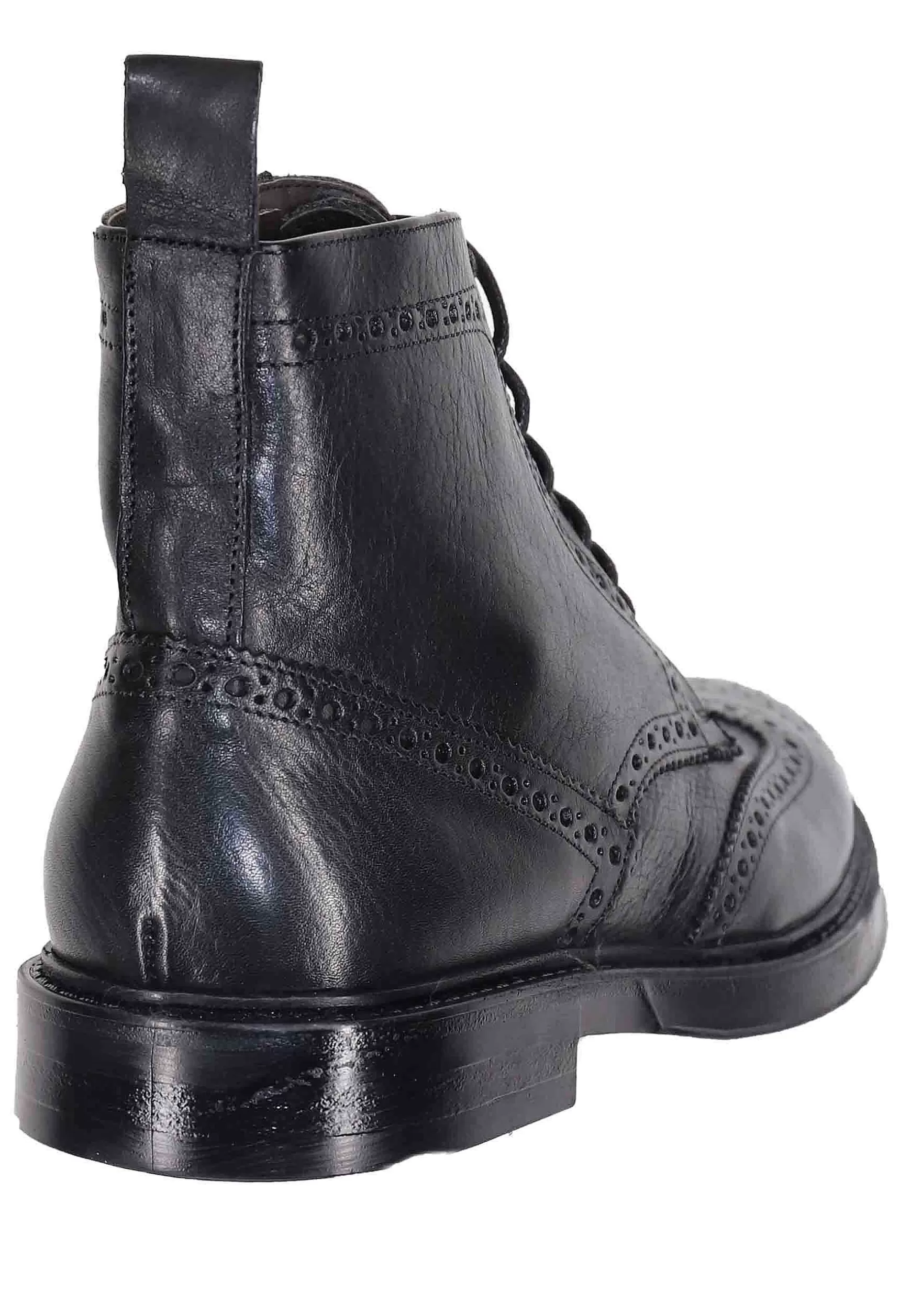 Stivaletti Stringati Uomo In Pelle Nero Con Impunture E Suola In Gomma** New