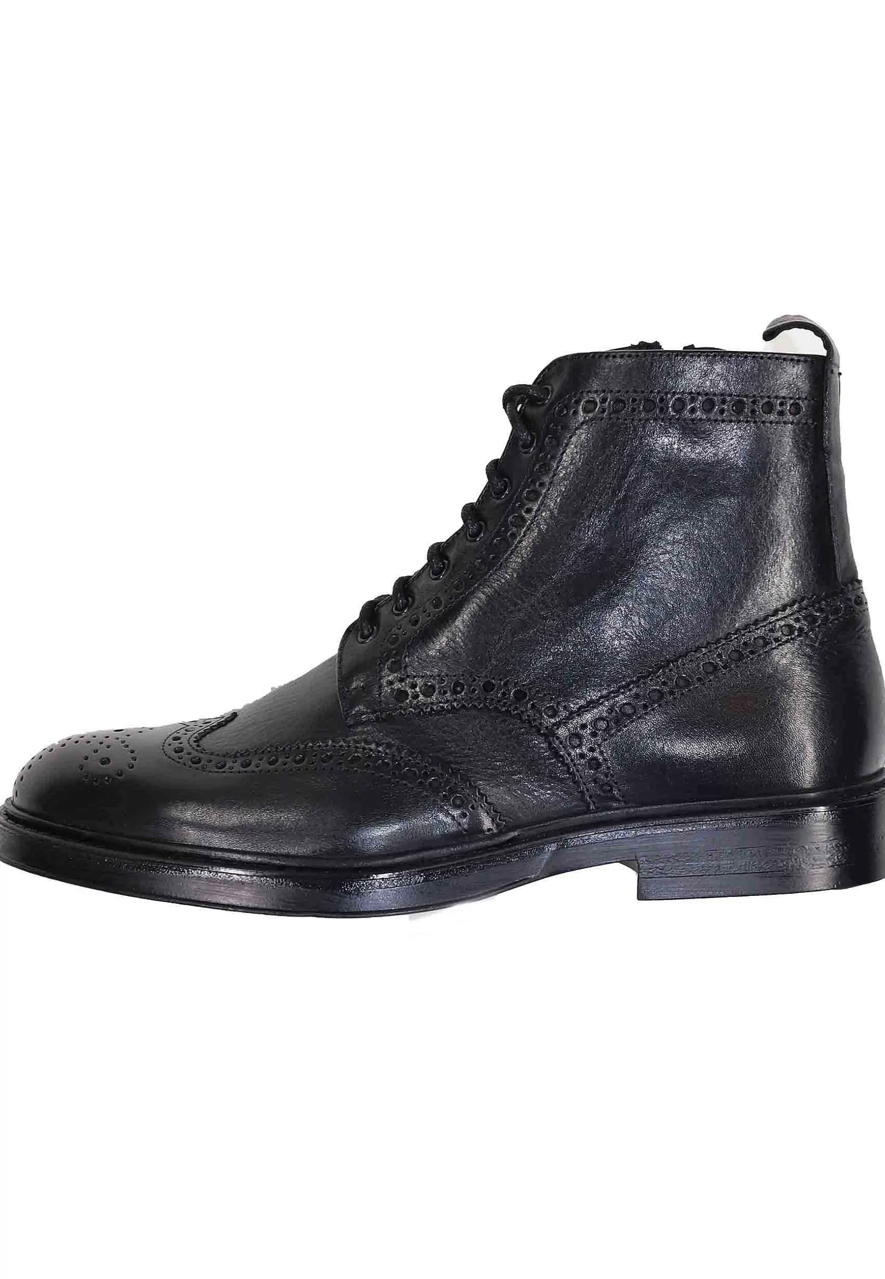 Stivaletti Stringati Uomo In Pelle Nero Con Impunture E Suola In Gomma** New
