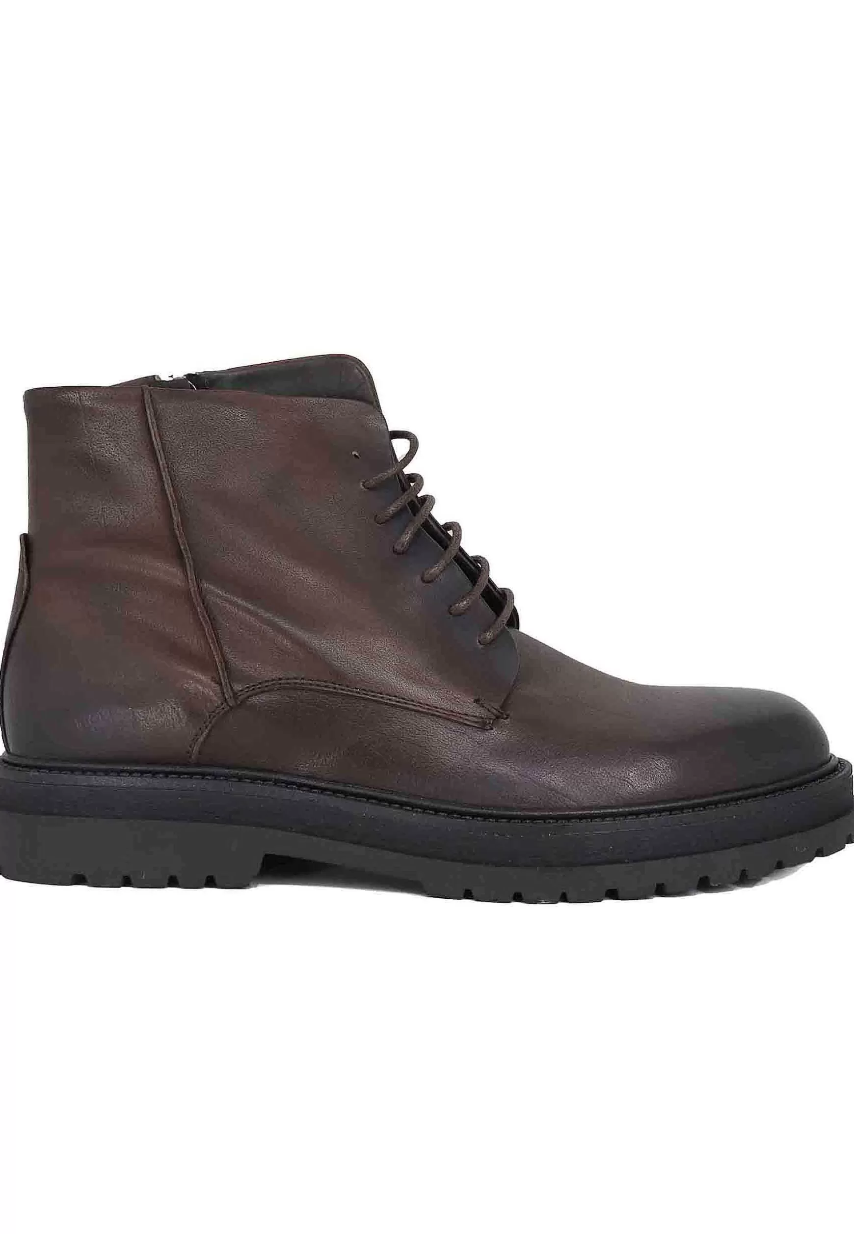 Stivaletti Stringati Uomo In Pelle Testa Di Moro Con Suola In Gomma** Outlet