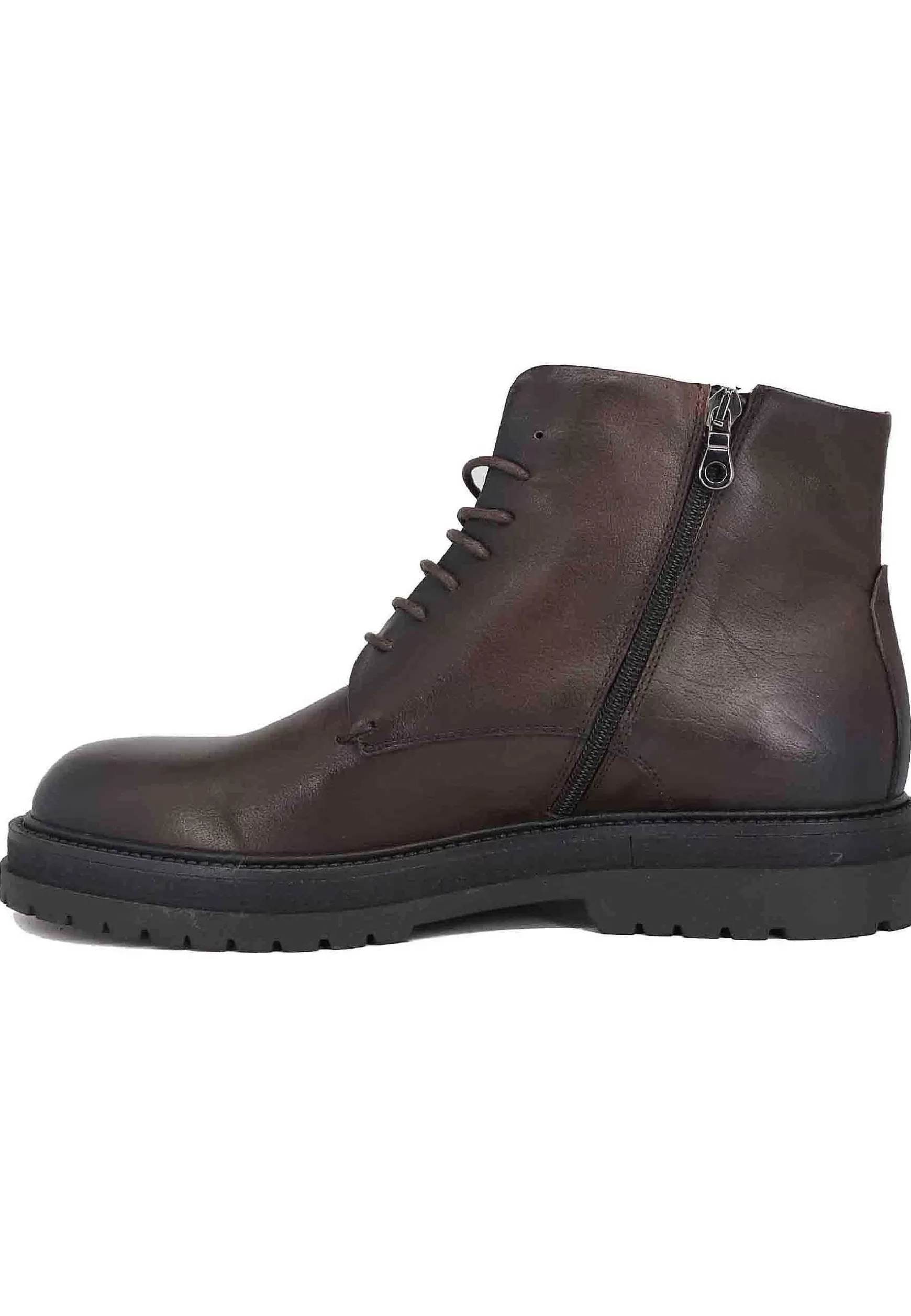 Stivaletti Stringati Uomo In Pelle Testa Di Moro Con Suola In Gomma** Outlet