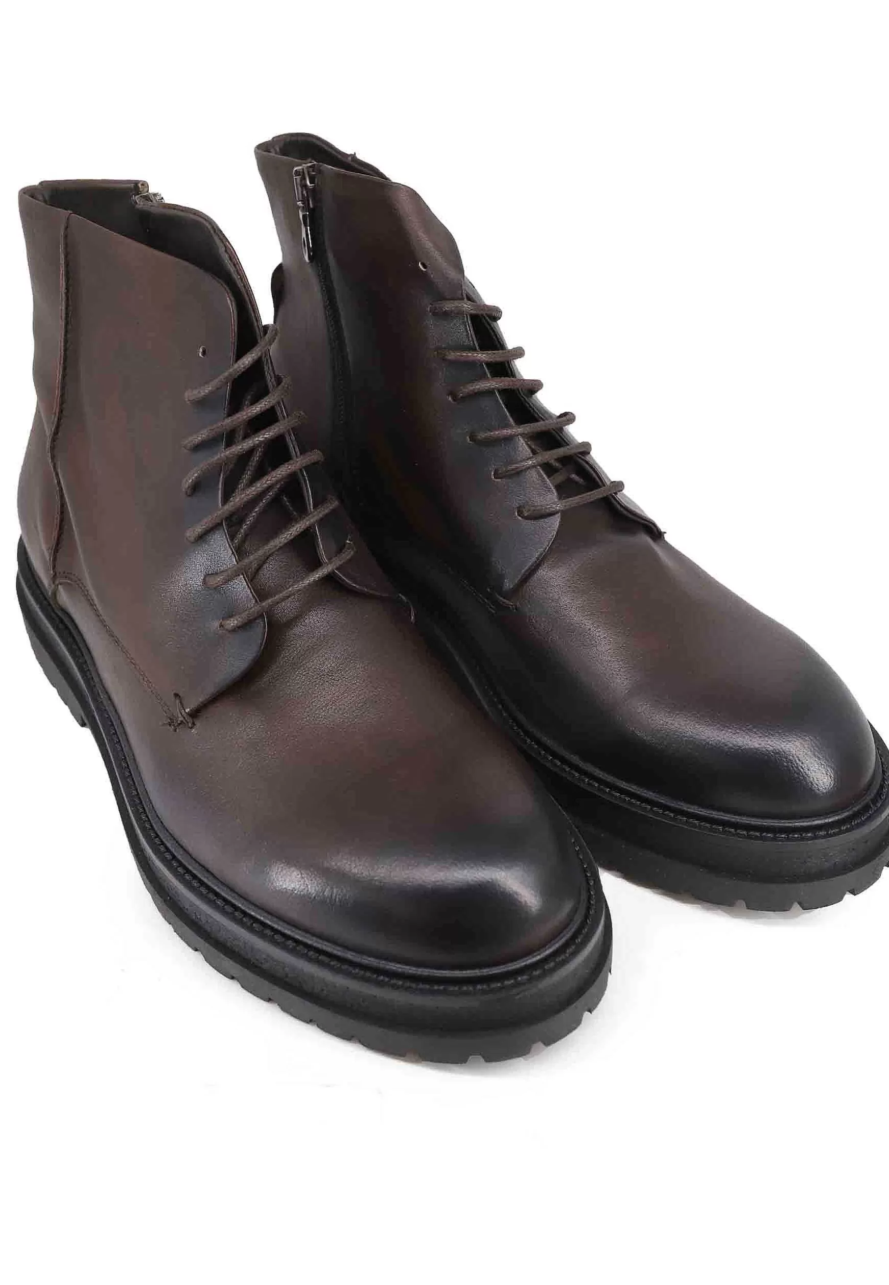 Stivaletti Stringati Uomo In Pelle Testa Di Moro Con Suola In Gomma** Outlet