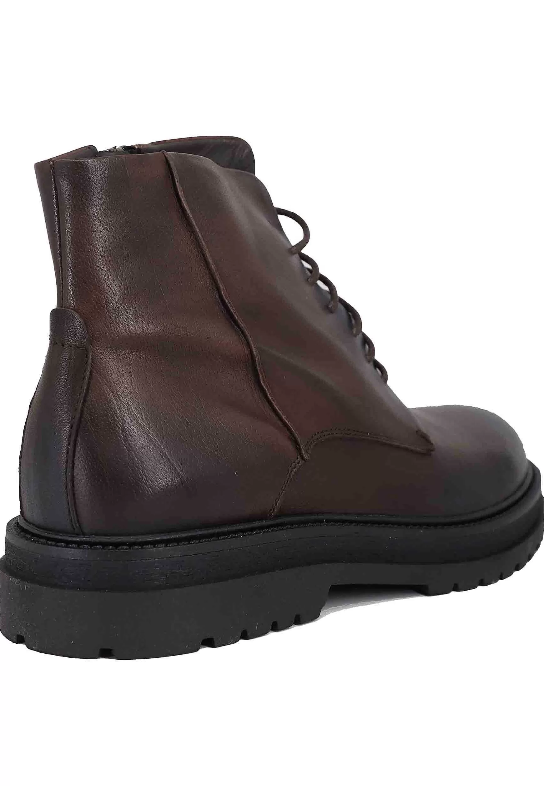 Stivaletti Stringati Uomo In Pelle Testa Di Moro Con Suola In Gomma** Outlet