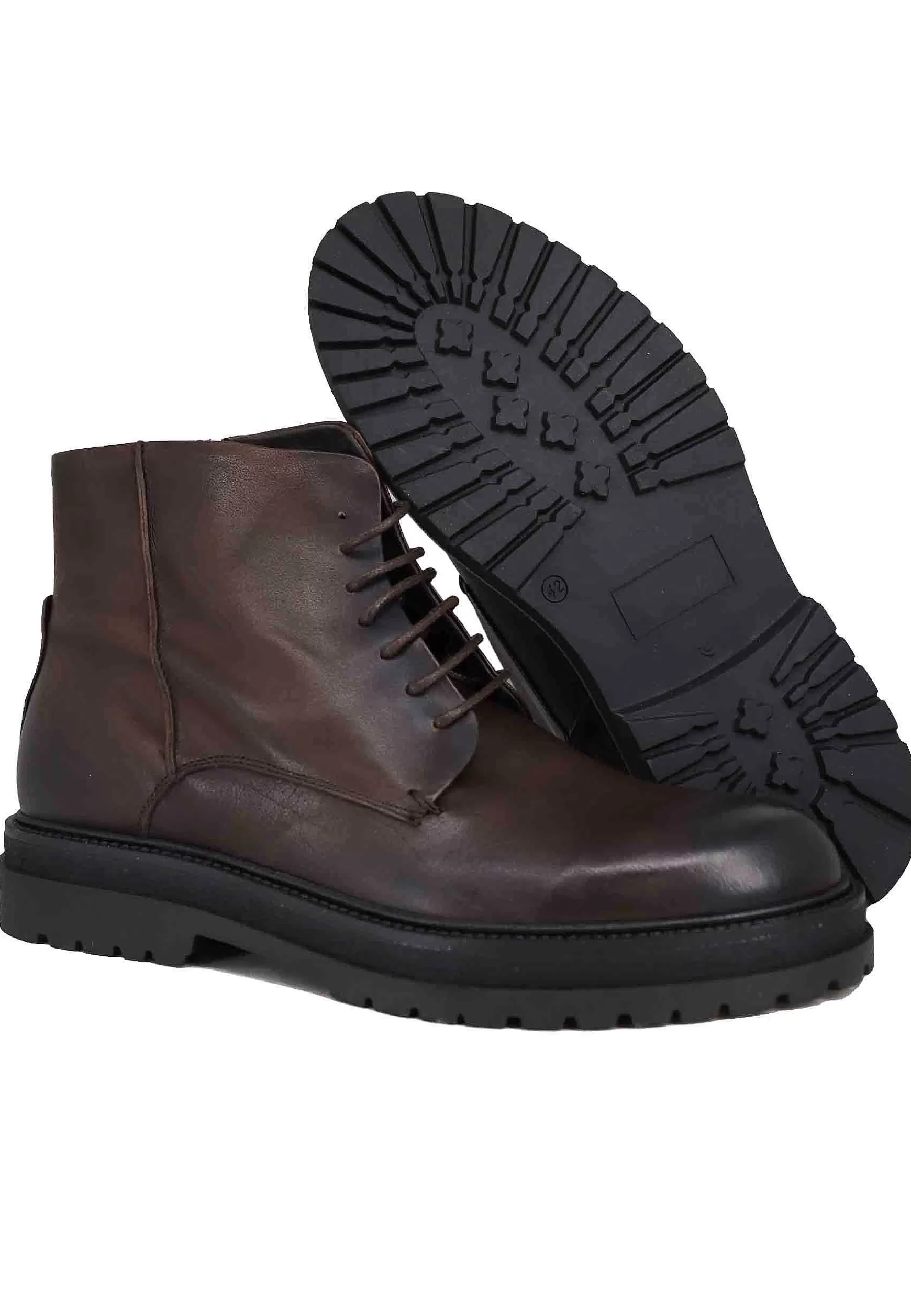 Stivaletti Stringati Uomo In Pelle Testa Di Moro Con Suola In Gomma** Outlet