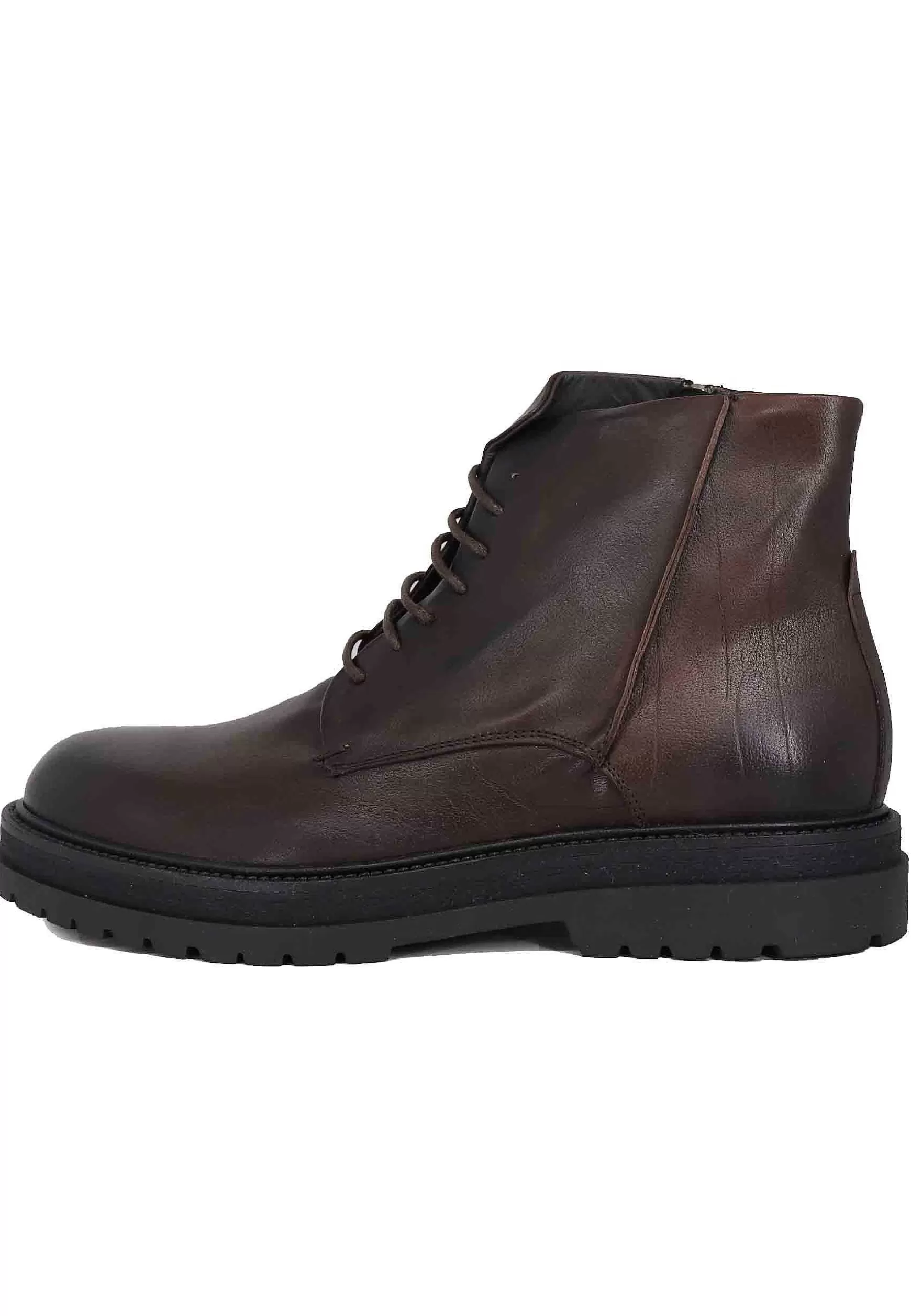Stivaletti Stringati Uomo In Pelle Testa Di Moro Con Suola In Gomma** Outlet