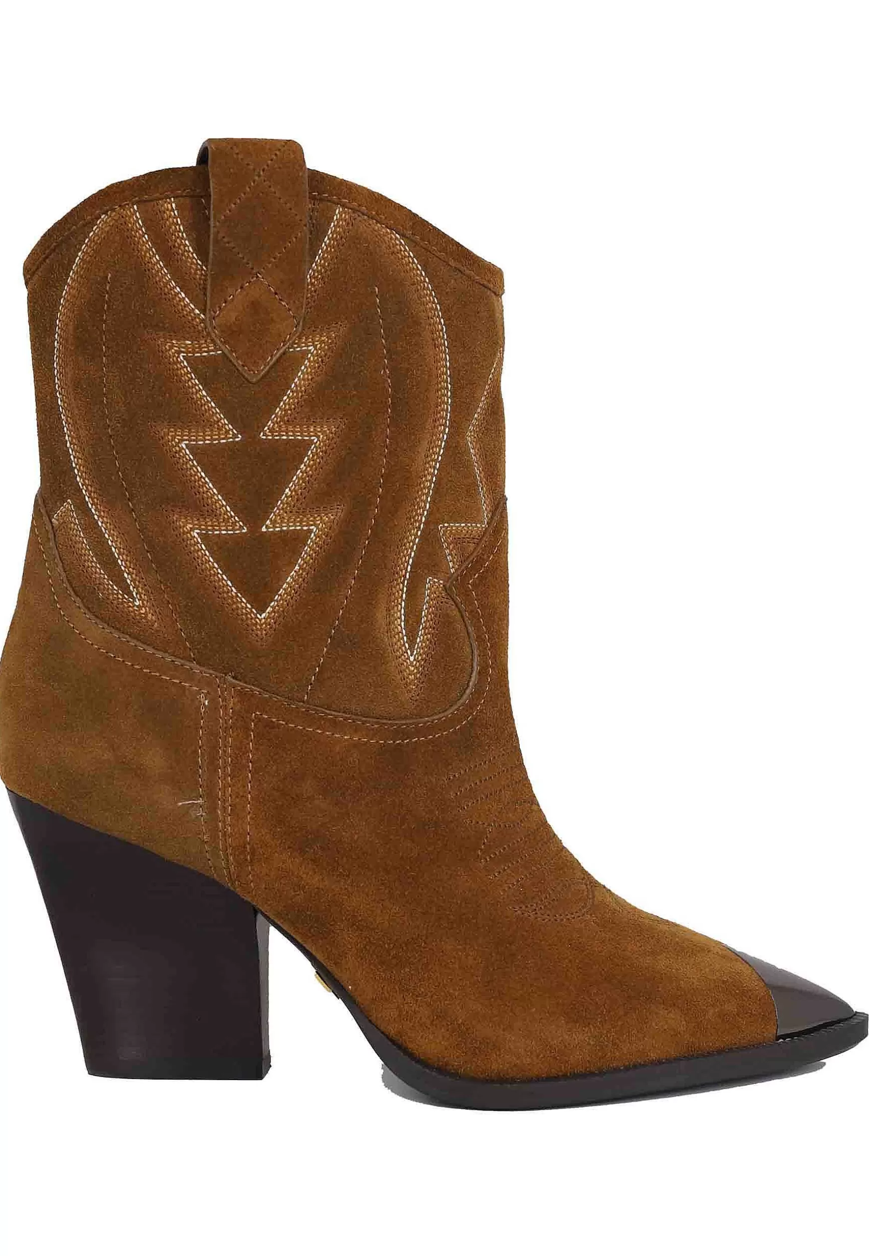 Stivaletti Texani Donna In Camoscio Cuoio Con Cuciture In Contrasto E Puntale In Acciaio Gambels*Lola Cruz Fashion