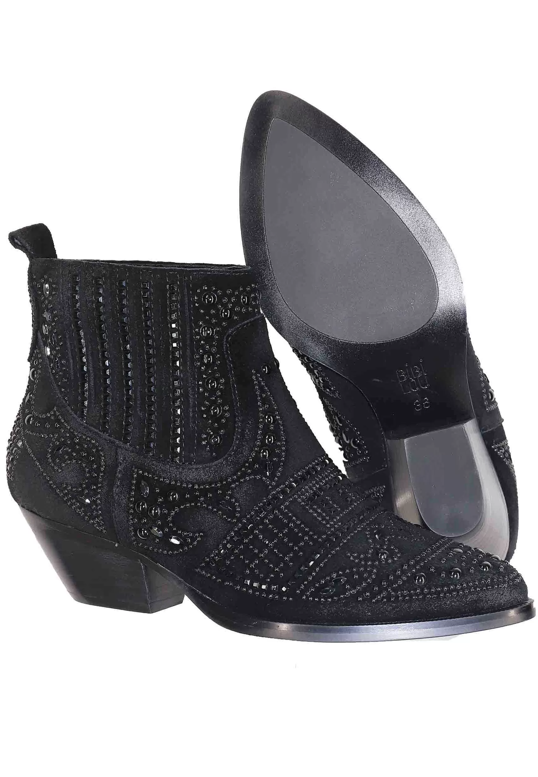 Stivaletti Texani Donna In Camoscio Nero Con Borchie E Tacco Basso Soho*Bibi Lou Best Sale