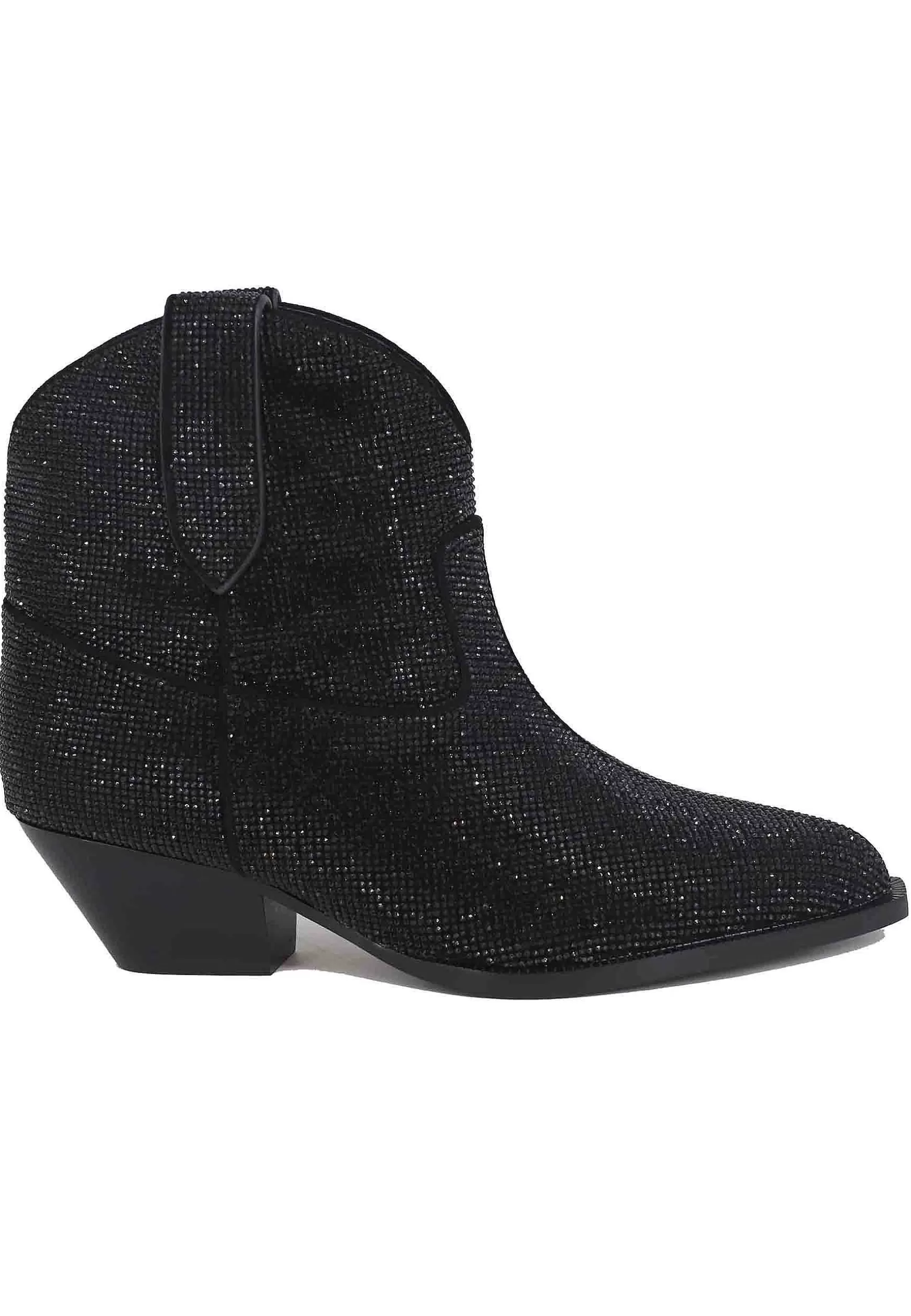 Stivaletti Texani Donna In Camoscio Nero Con Strass In Tinta Boves*Lola Cruz Store