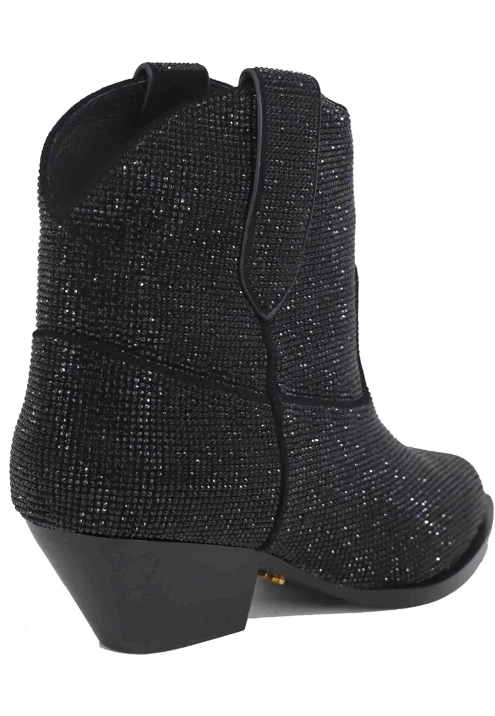 Stivaletti Texani Donna In Camoscio Nero Con Strass In Tinta Boves*Lola Cruz Store