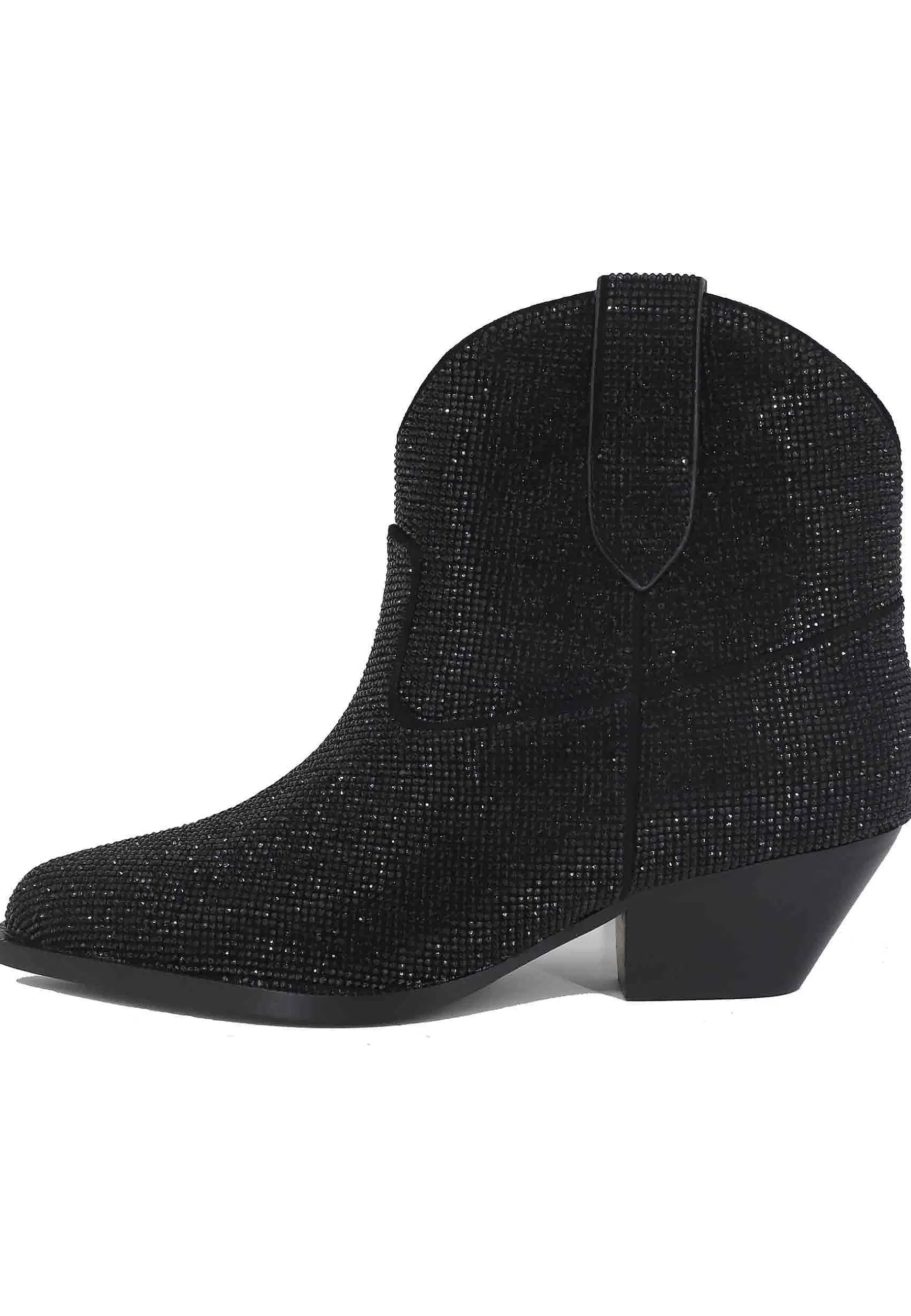 Stivaletti Texani Donna In Camoscio Nero Con Strass In Tinta Boves*Lola Cruz Store