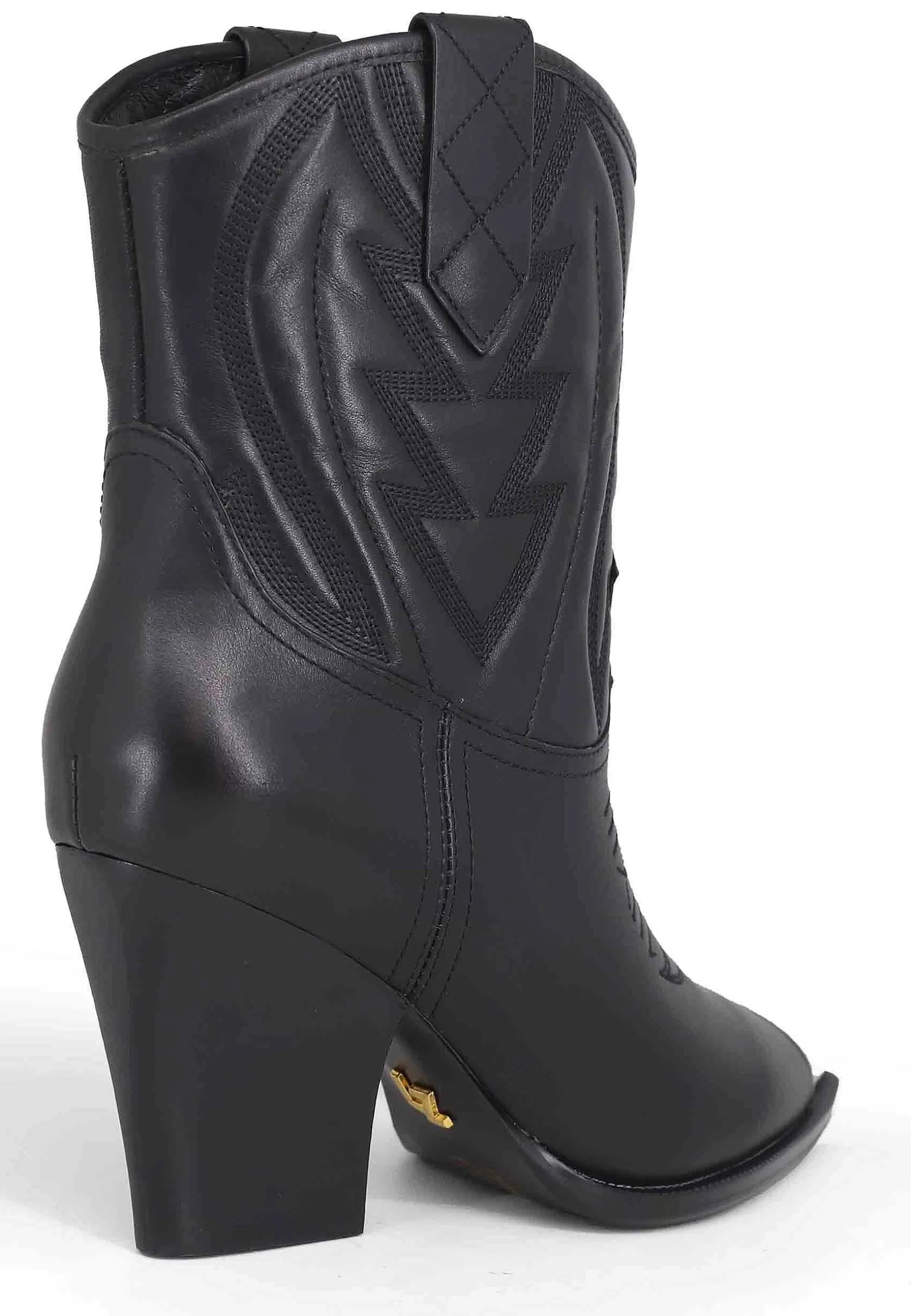 Stivaletti Texani Donna In Pelle Nera Con Cuciture In Tinta E Puntale In Acciaio Gambels*Lola Cruz Store