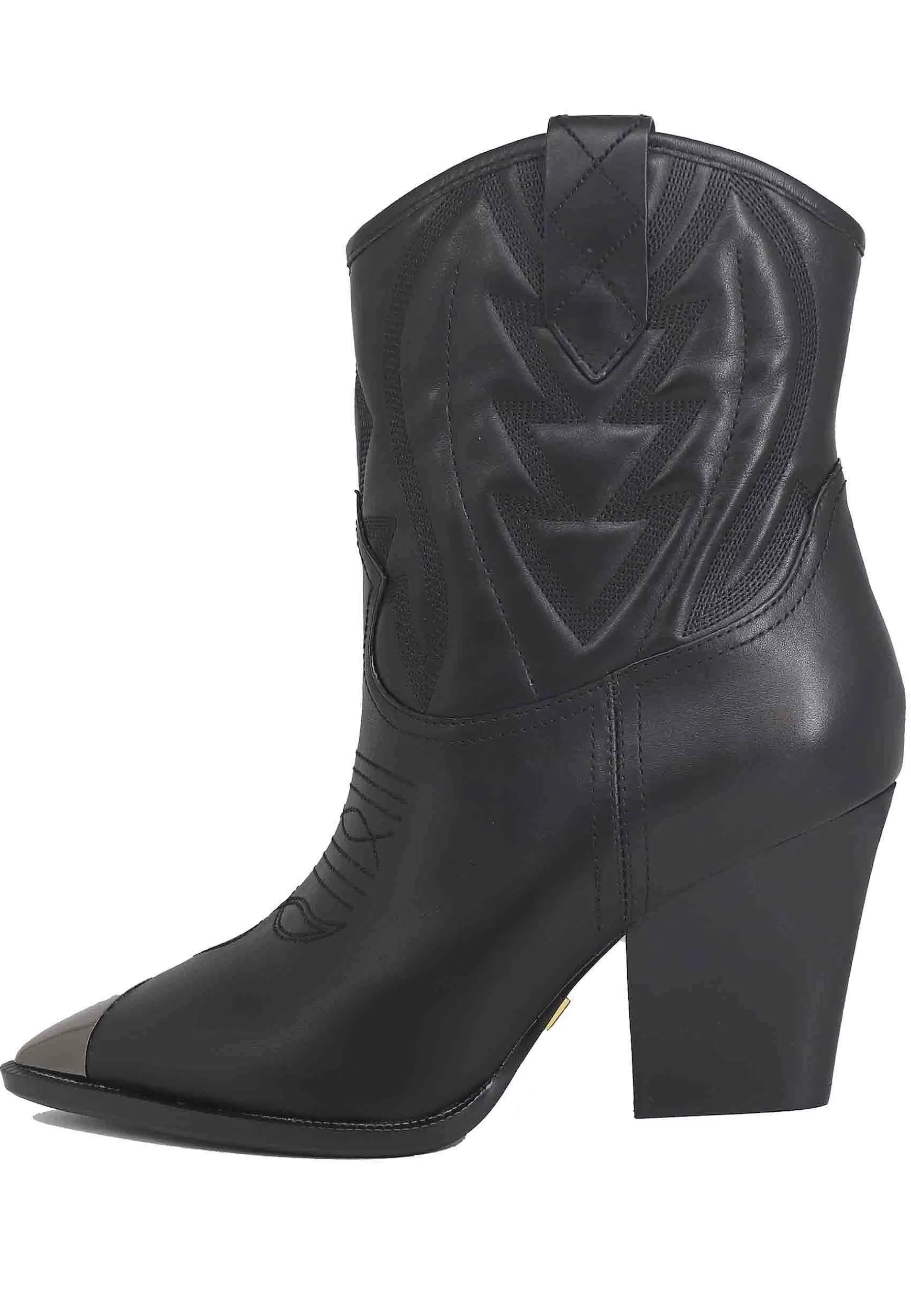 Stivaletti Texani Donna In Pelle Nera Con Cuciture In Tinta E Puntale In Acciaio Gambels*Lola Cruz Store