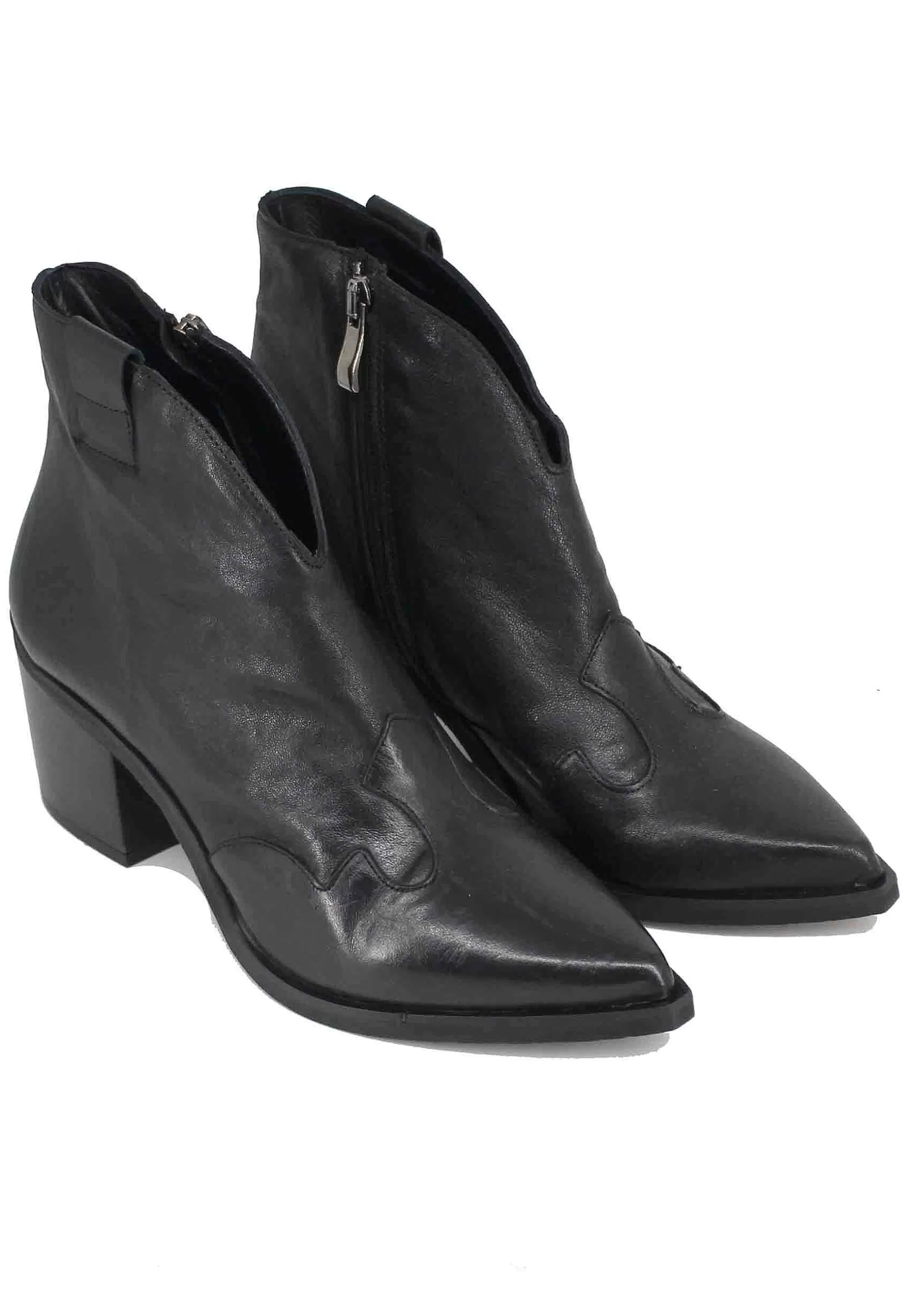 Stivaletti Texani Donna In Pelle Nera Con Punta A Punta*Tattoo Shop