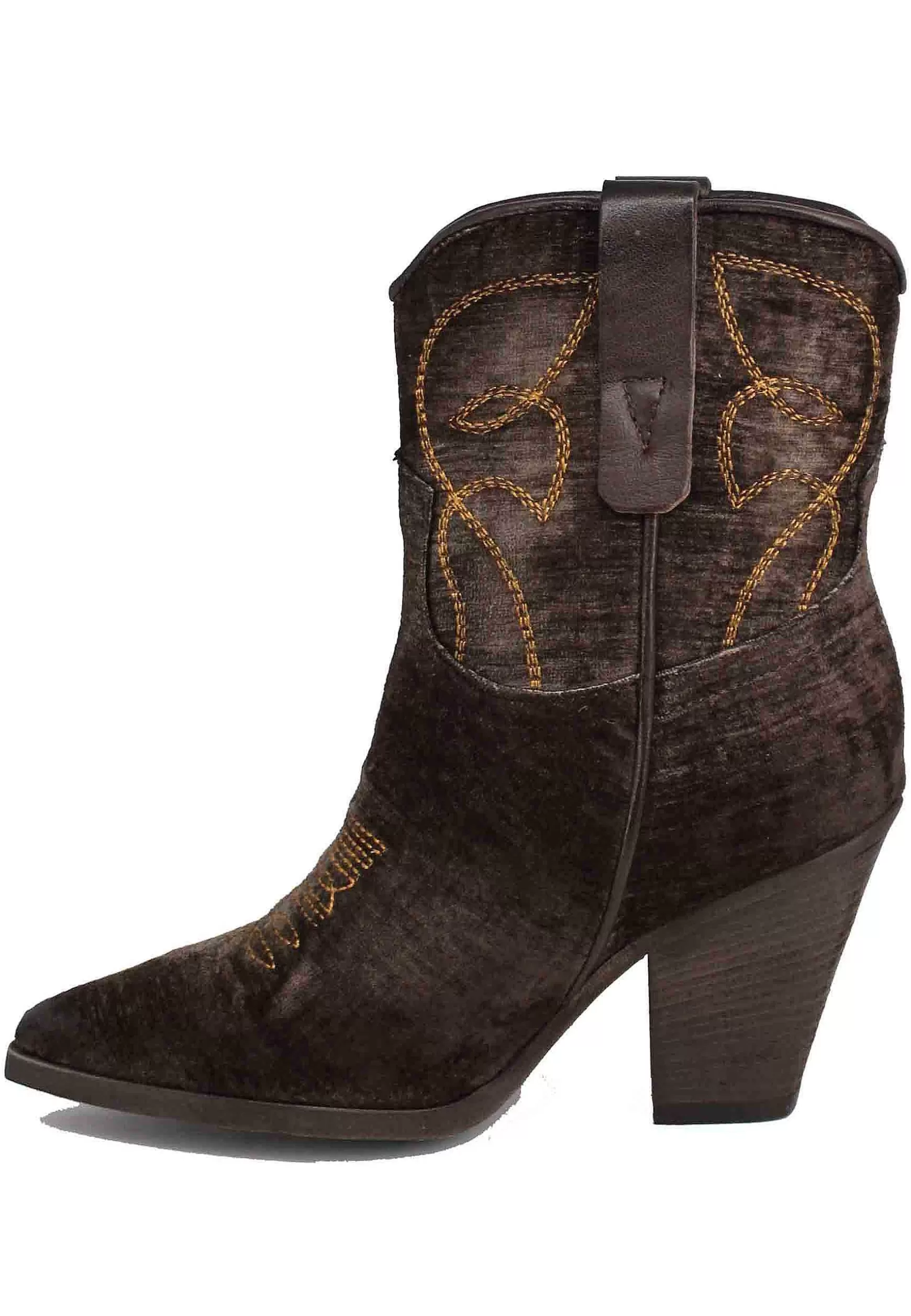 Stivaletti Texani Donna In Velluto Testa Di Moro Con Tacco Alto*Zoe Fashion
