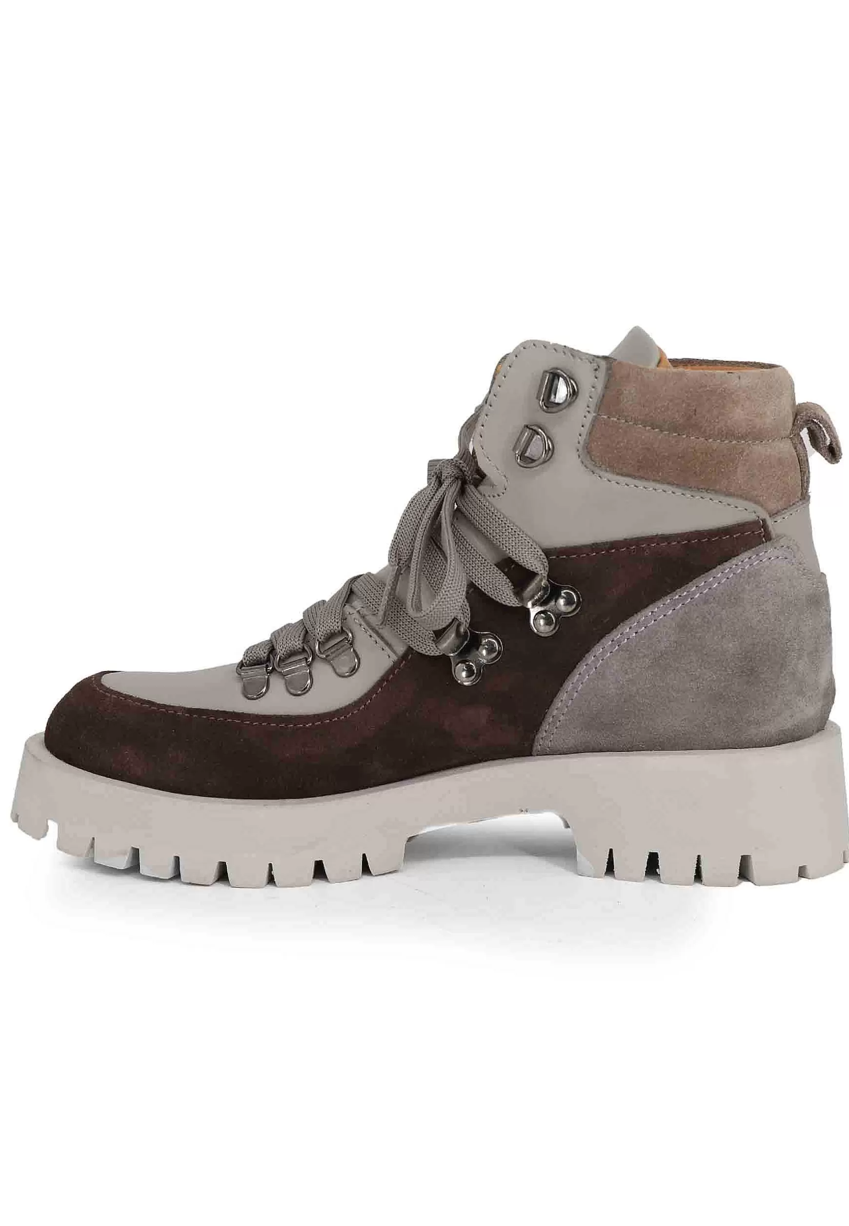 Stivaletti Trakking Donna In Pelle Grigia E Camoscio Marrone Con Suola Carrarmato** Cheap