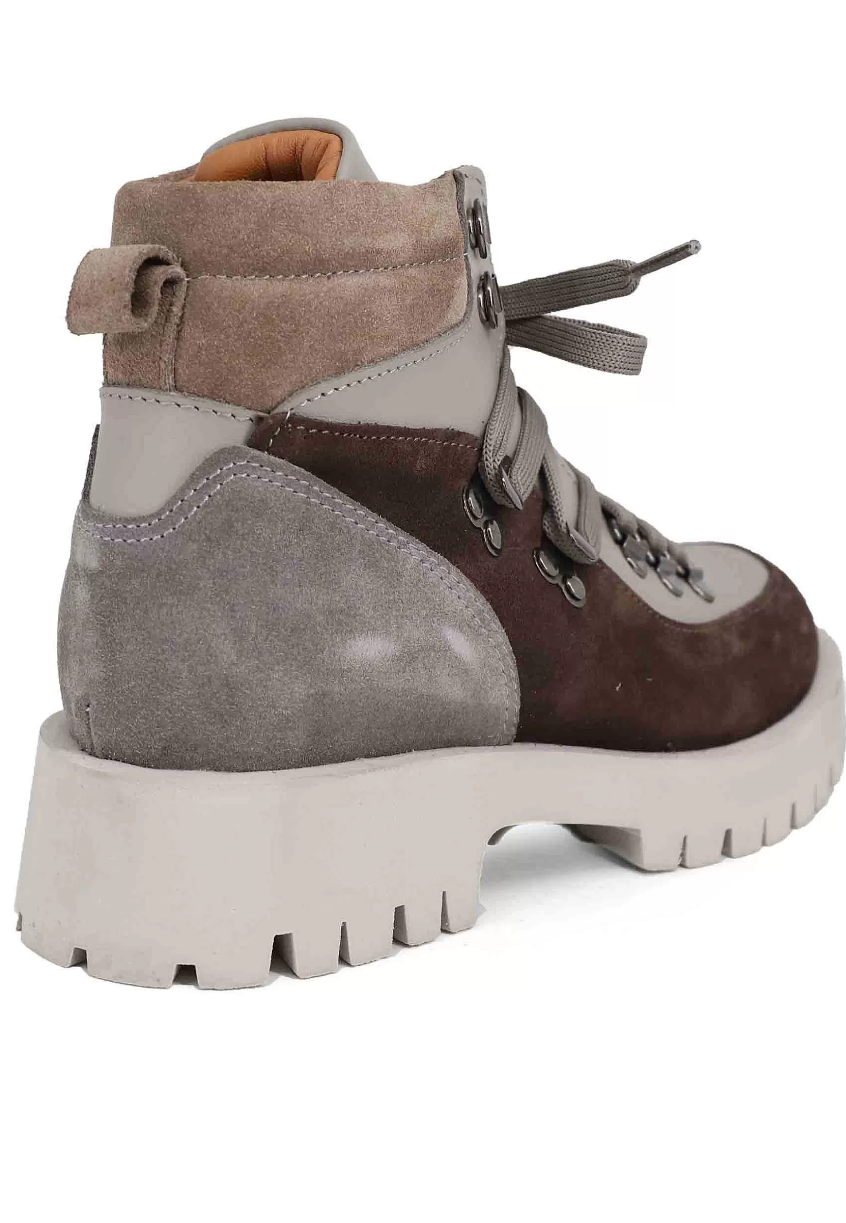Stivaletti Trakking Donna In Pelle Grigia E Camoscio Marrone Con Suola Carrarmato** Cheap