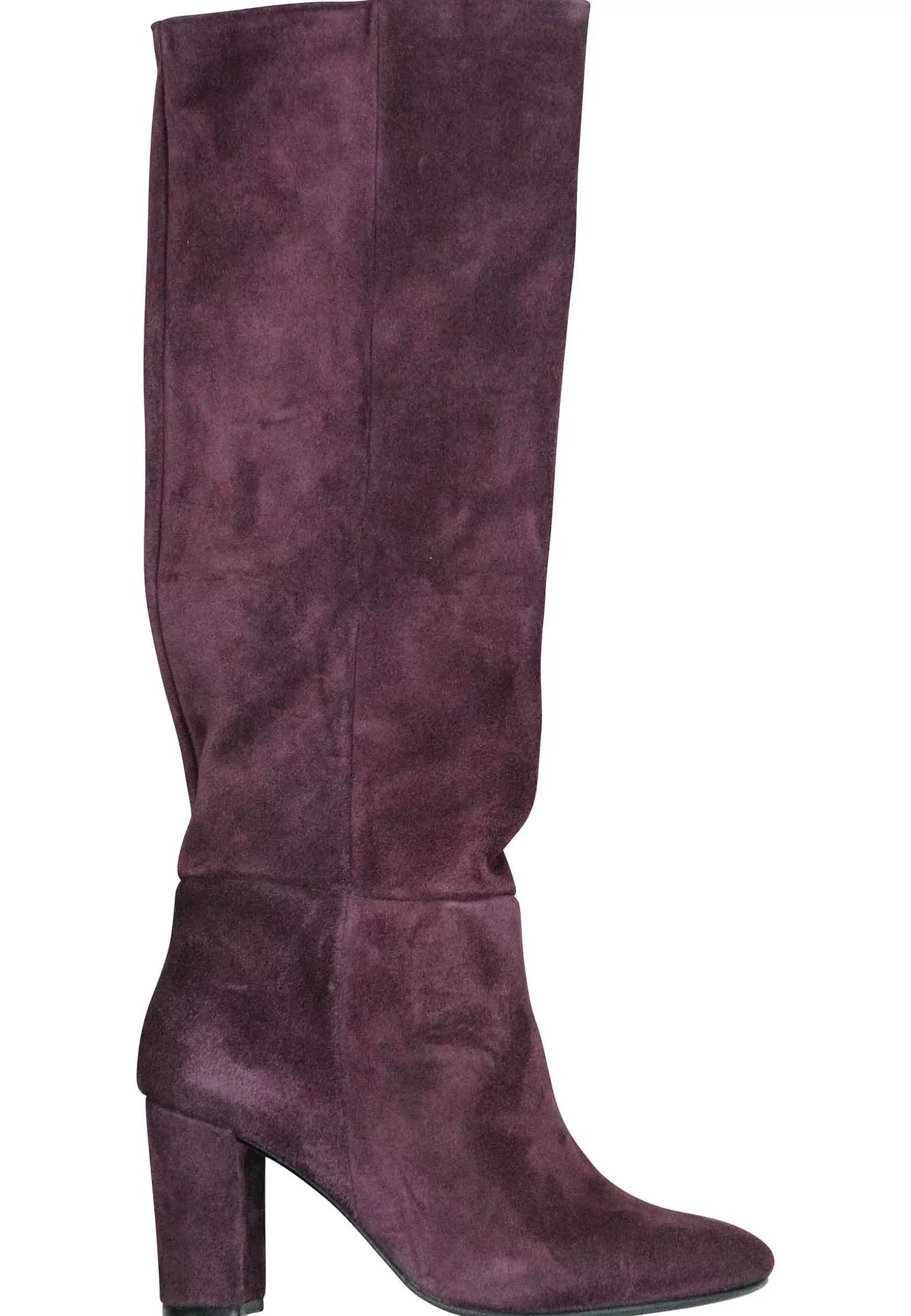Stivai A Tubo Donna In Camoscio Bordeaux Tacco Ato Punta Tonda*L Best Sale