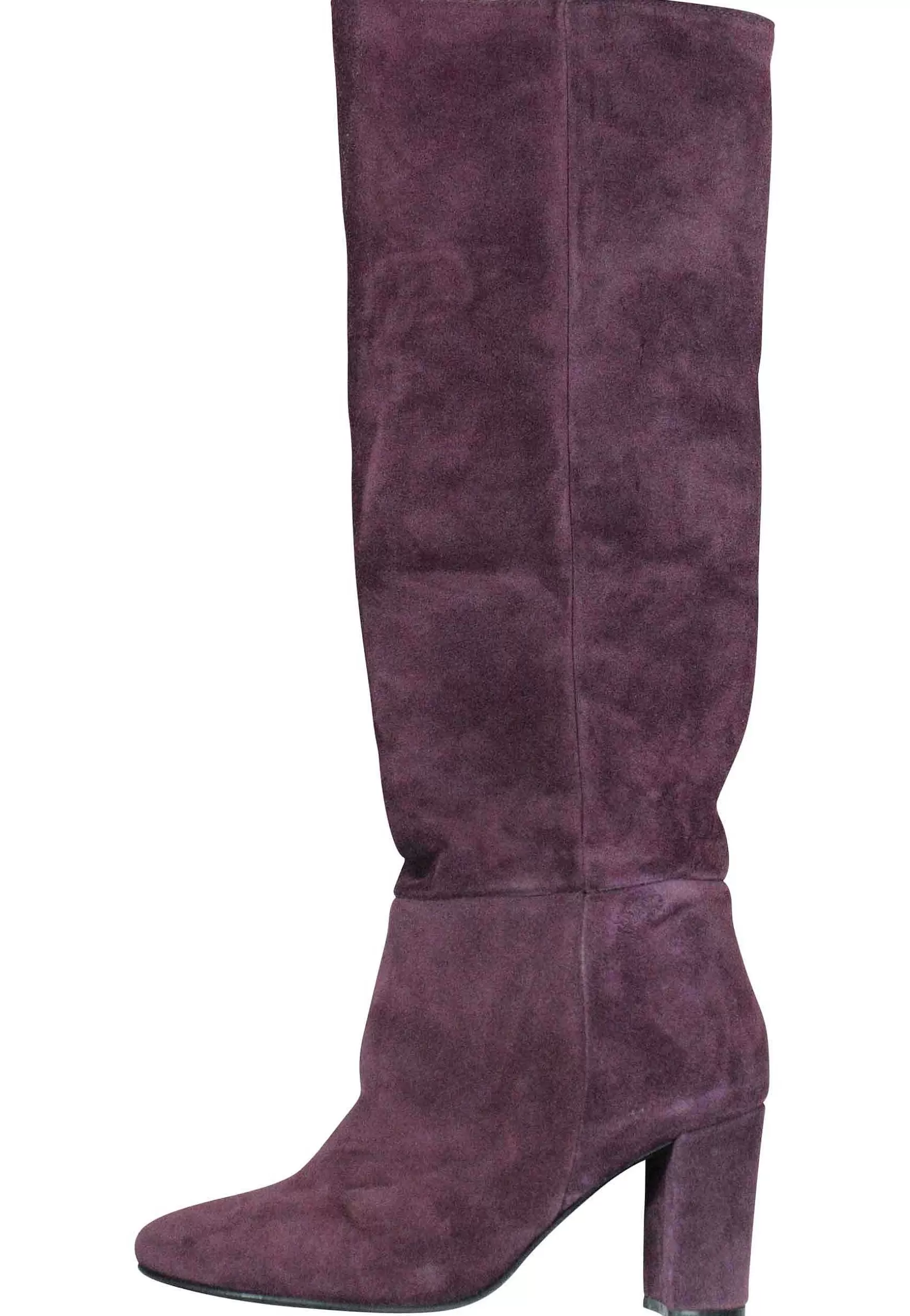 Stivai A Tubo Donna In Camoscio Bordeaux Tacco Ato Punta Tonda*L Best Sale